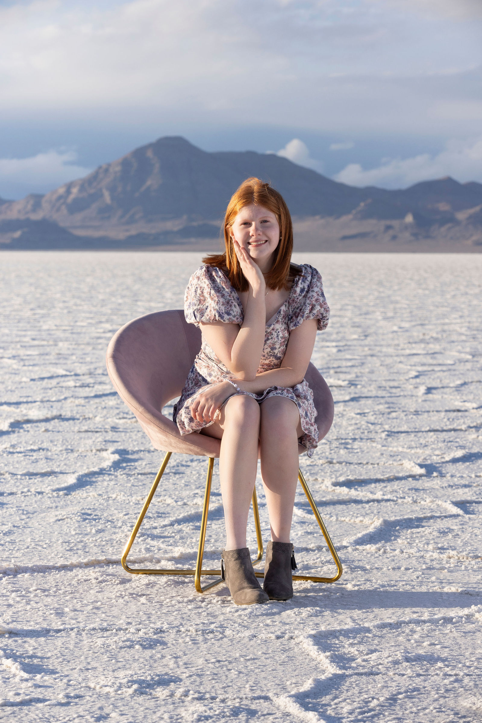 Color guard senior photos at Bonneville Salt Flats featuring Brielle with flag