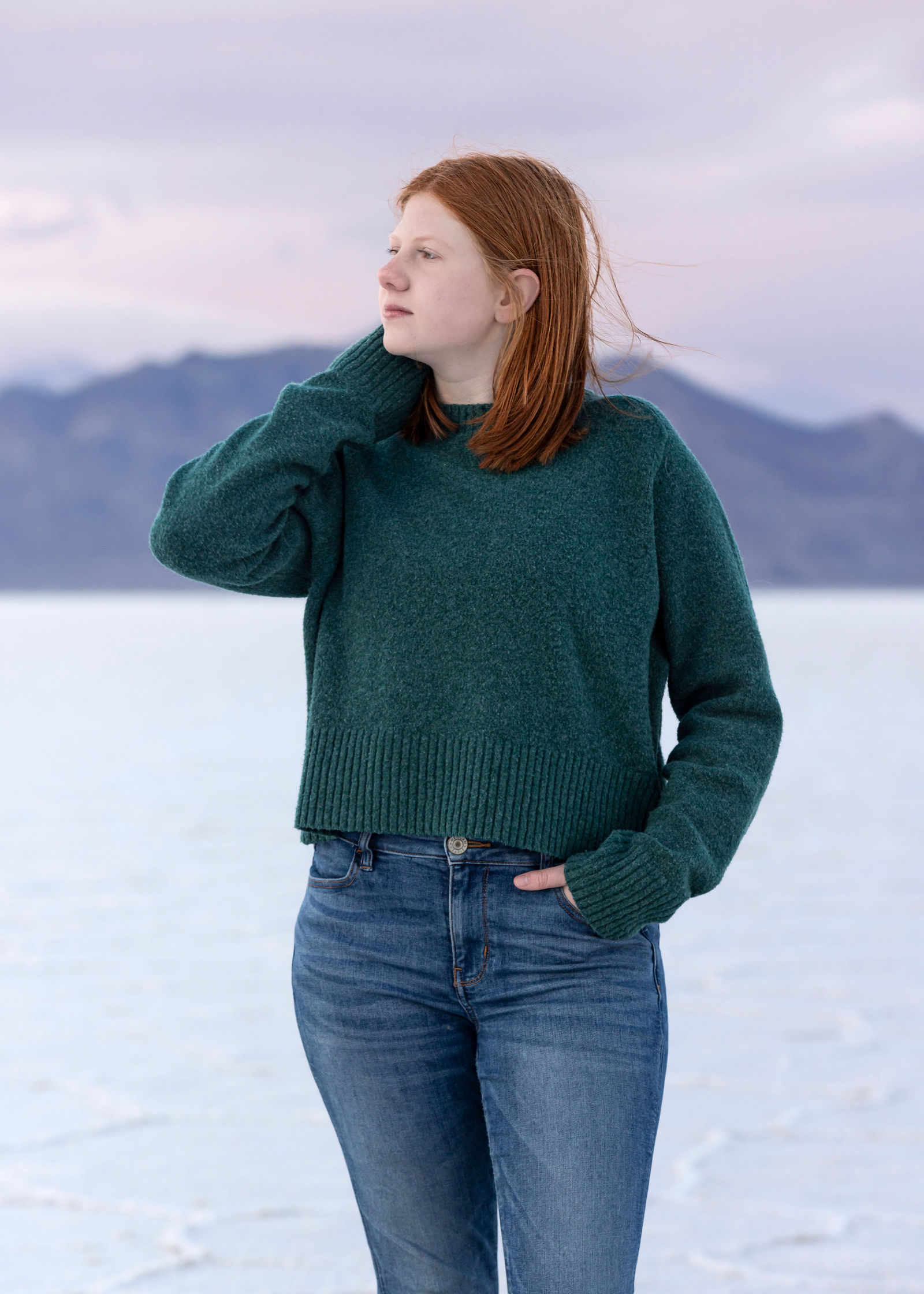 Bonneville Salt Flats senior photos in Utah featuring Brielle with soft evening light