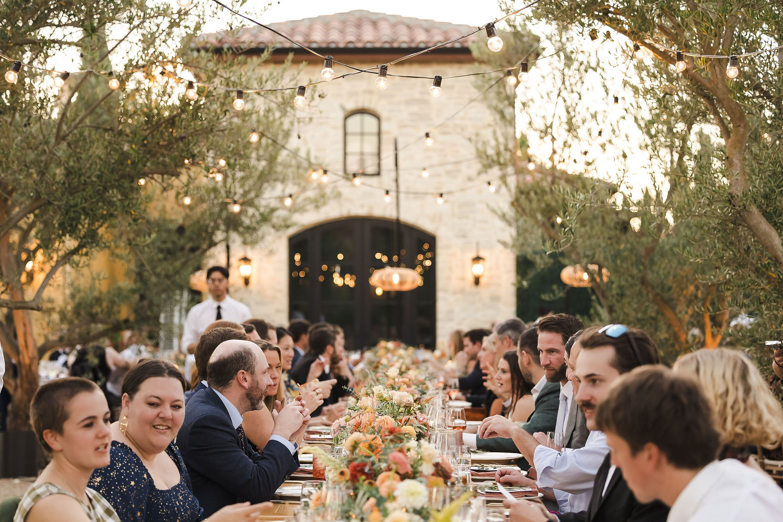 Candlelit wedding reception at a Tuscan style villa in Sonoma County wine country