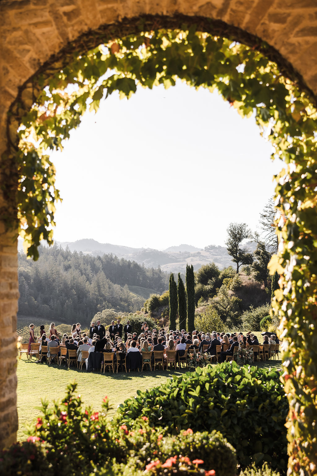 Outdoor wedding ceremony under the oaks at Montage Healdsburg in Sonoma County
