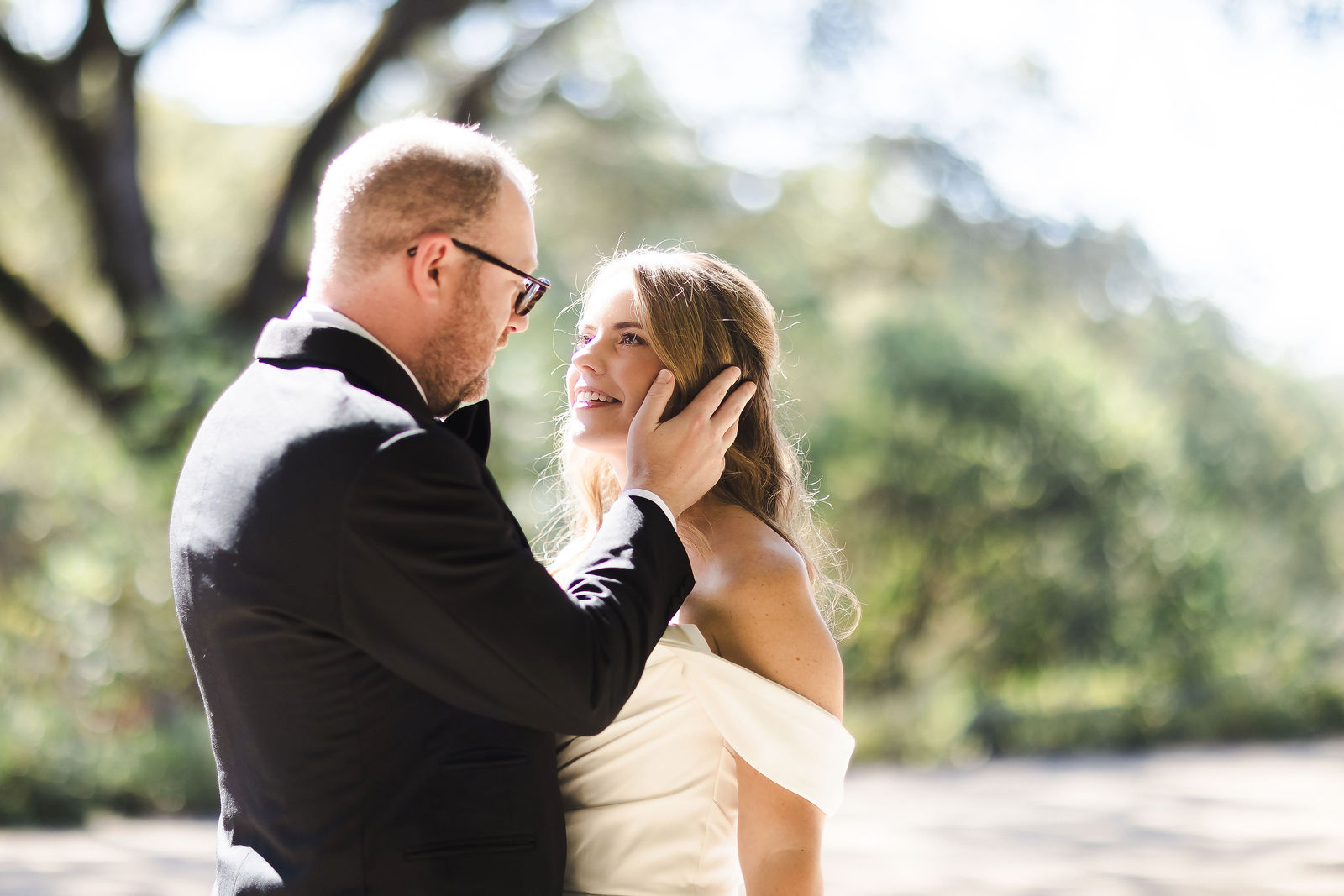 First look between the bride and groom at a Montage Healdsburg wedding above the Russian River Valley