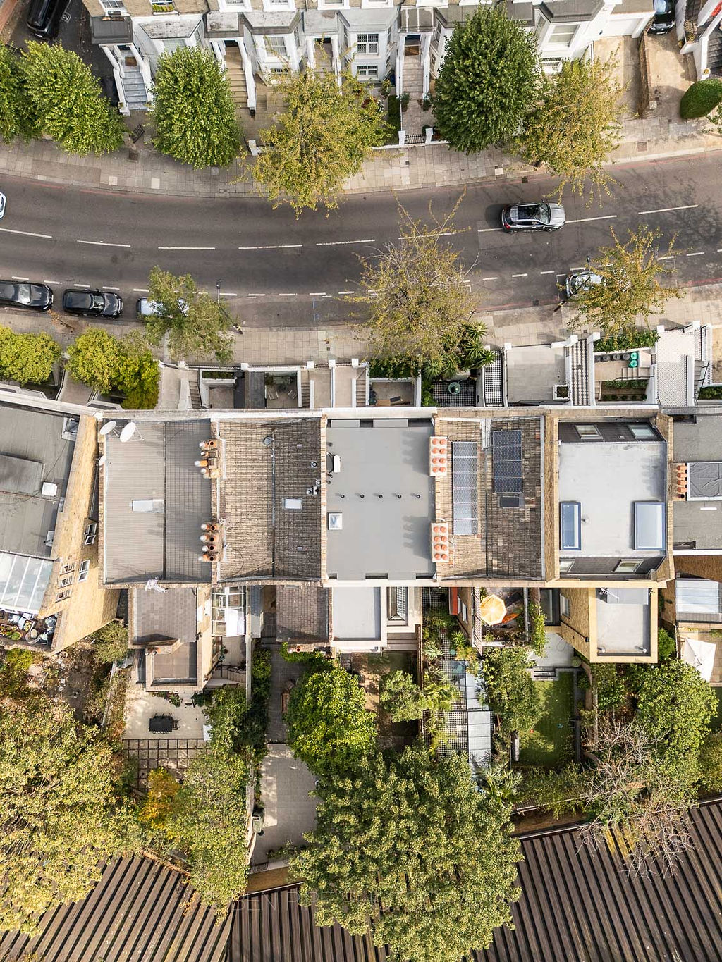 Aerial view of the new mansard roof