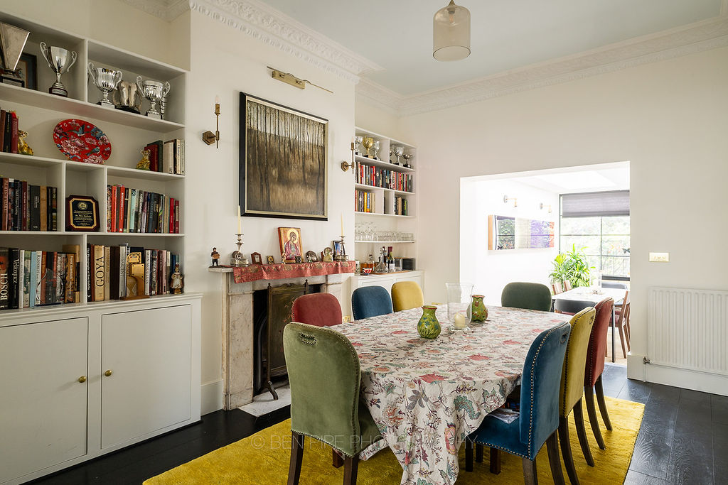 Dining room and library shelving