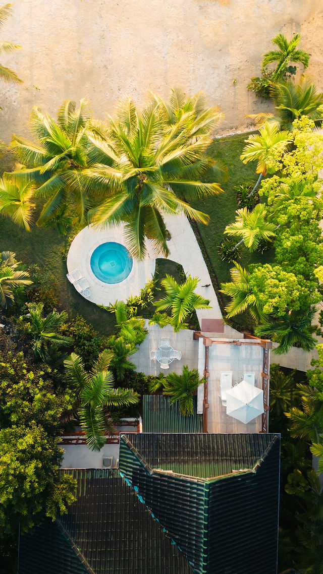 aerial view of Idle Awhile Villas beachfront pools and Caribbean Sea Negril Jamaica