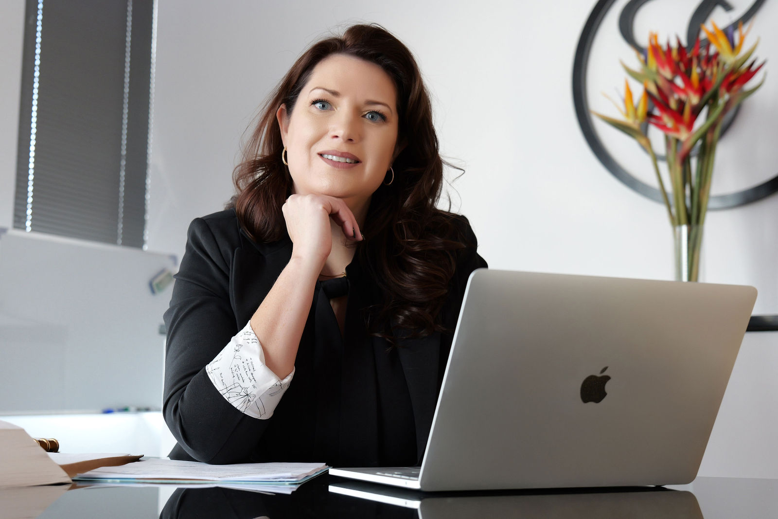 Executive portrait at a desk in a modern office