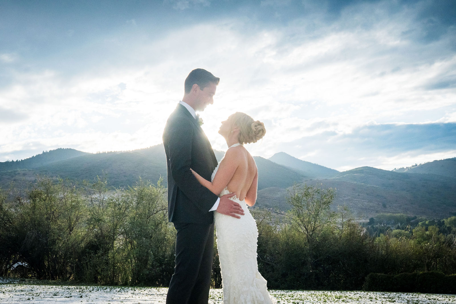 Sunset wedding portrait at The Manor House in Littleton Colorado