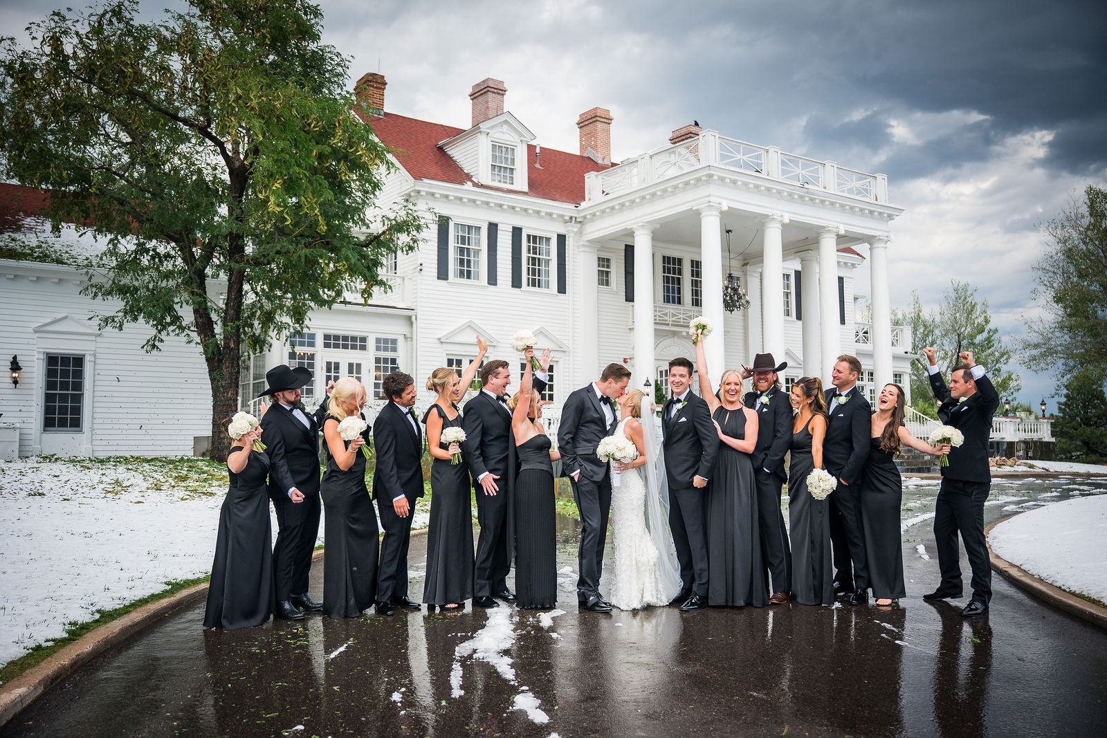 Wedding party celebrating at The Manor House in Littleton, Colorado