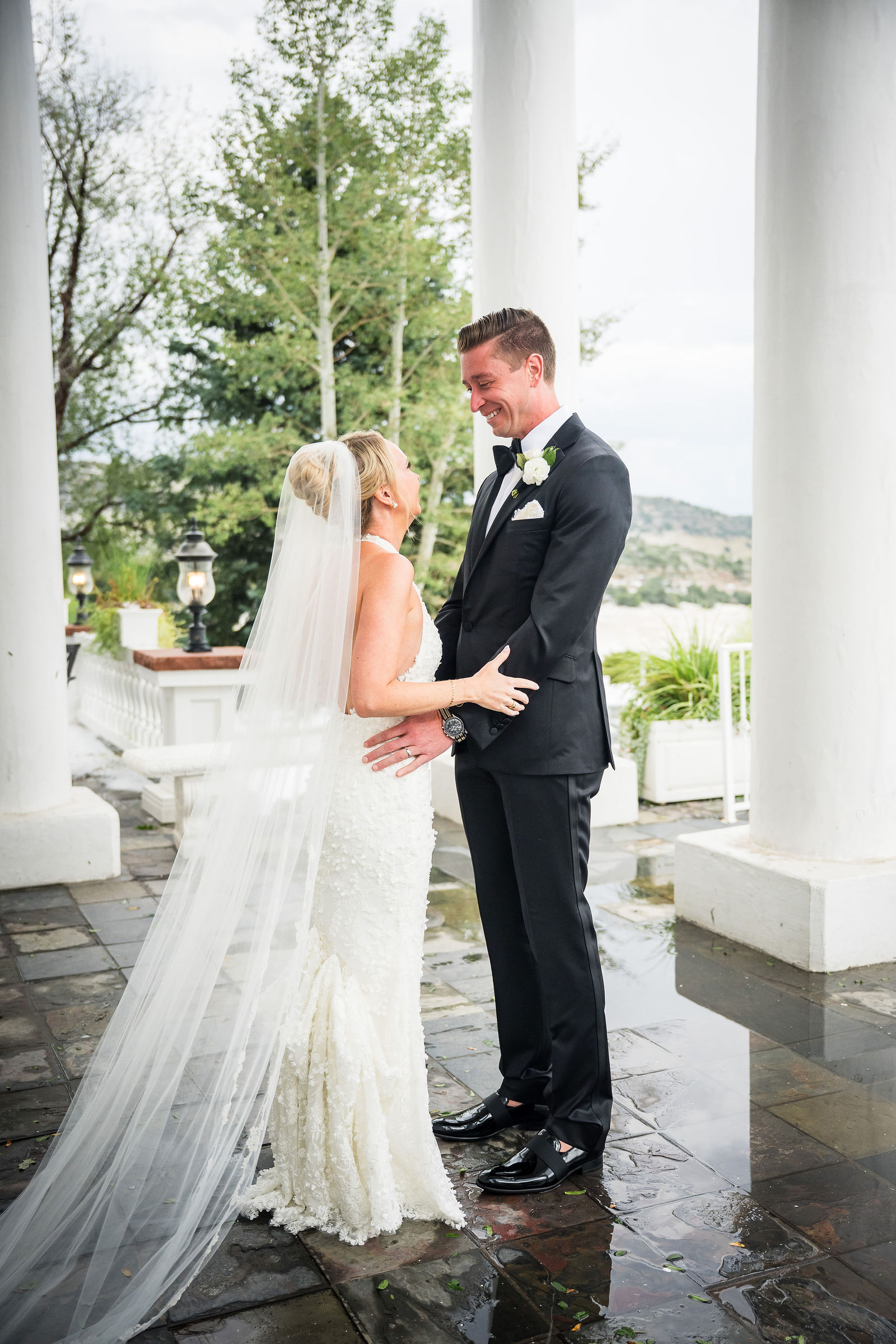 Groom waiting for the first look at The Manor House in Littleton, Colorado