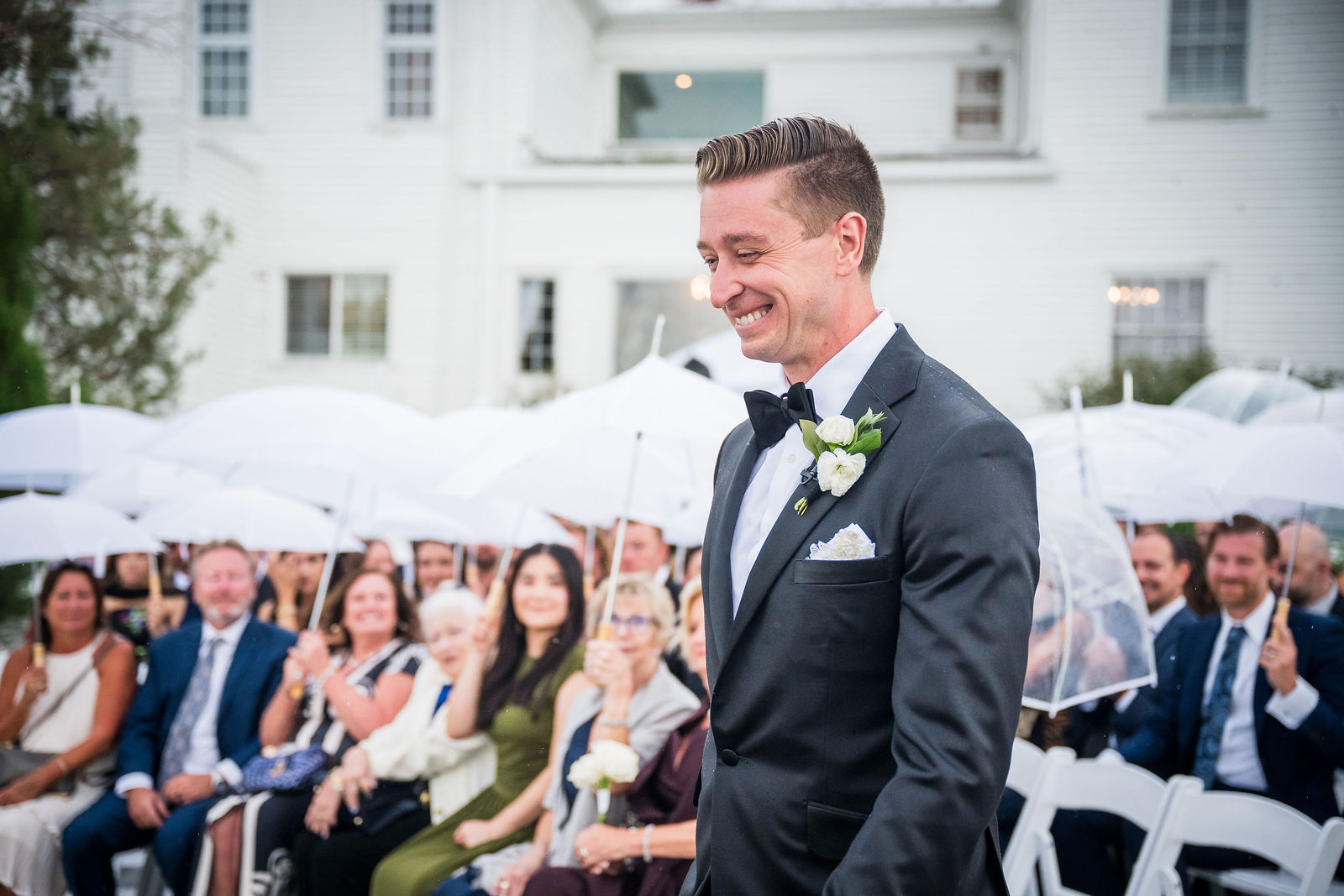 Groom waiting at the altar at a Manor House wedding in Littleton