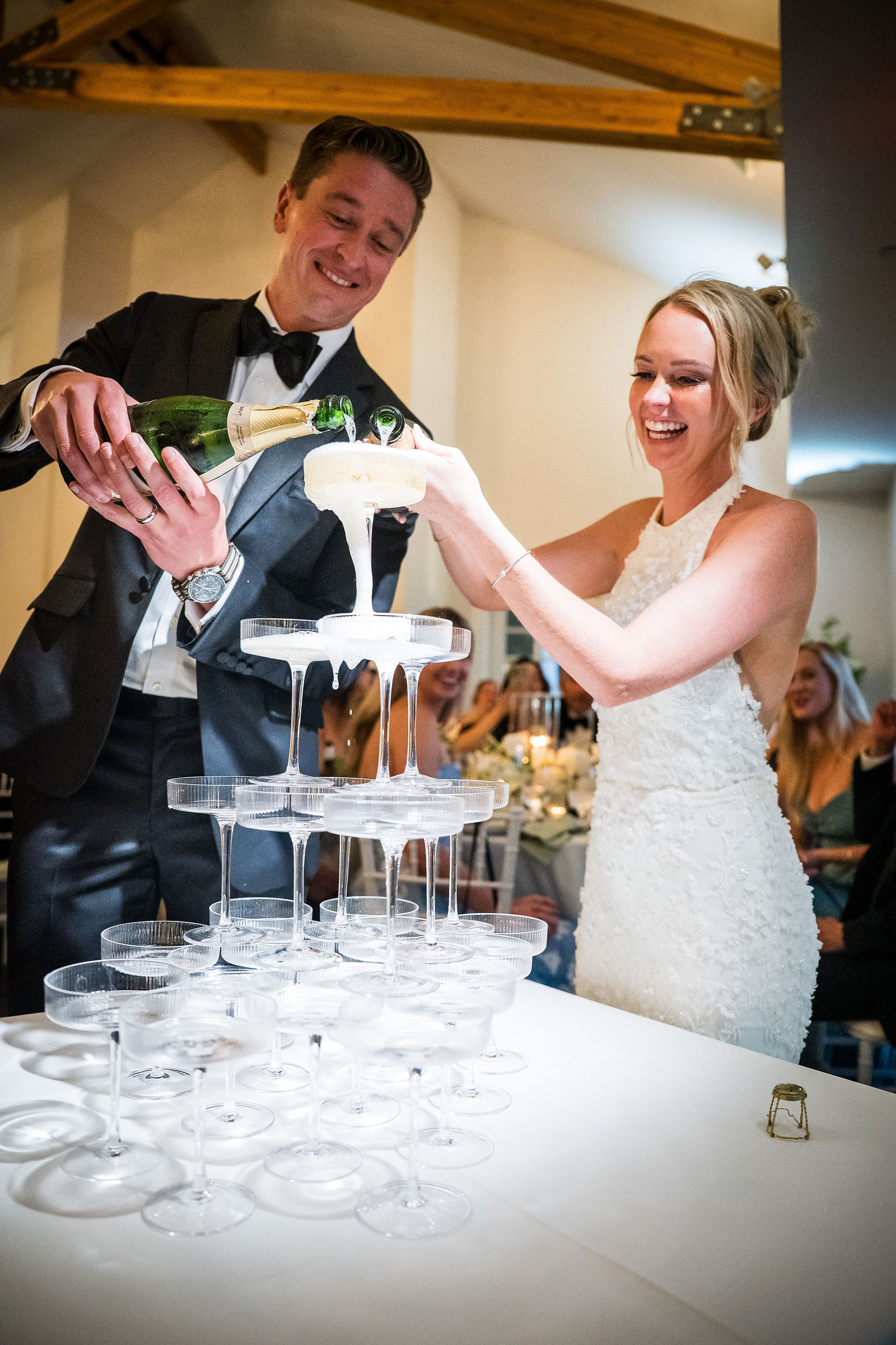 Champagne tower pour at The Manor House in Littleton, Colorado