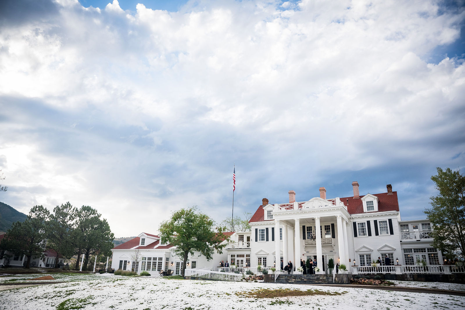 Hail covering the lawn at a Manor House wedding