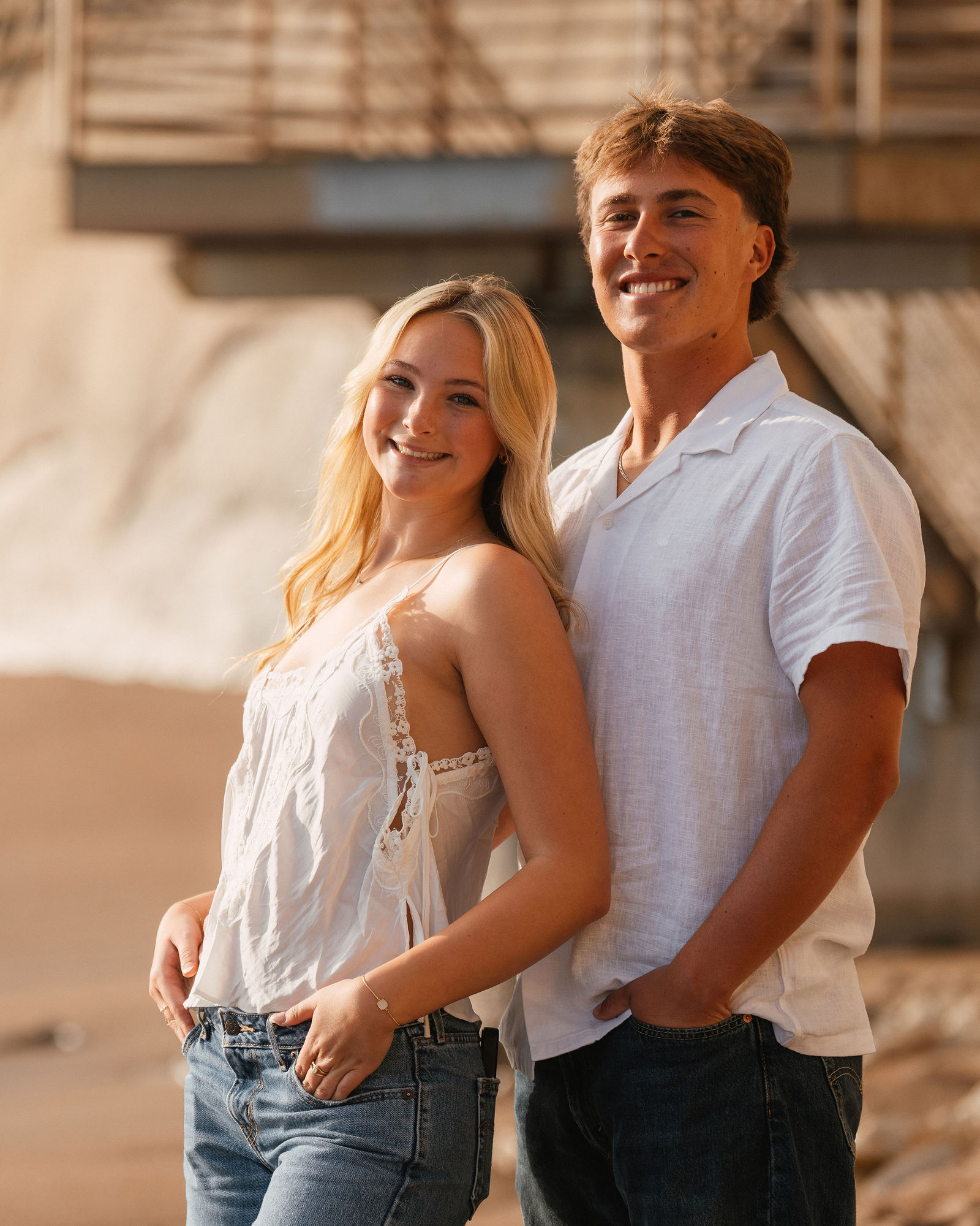 Couple at the pier, golden hour