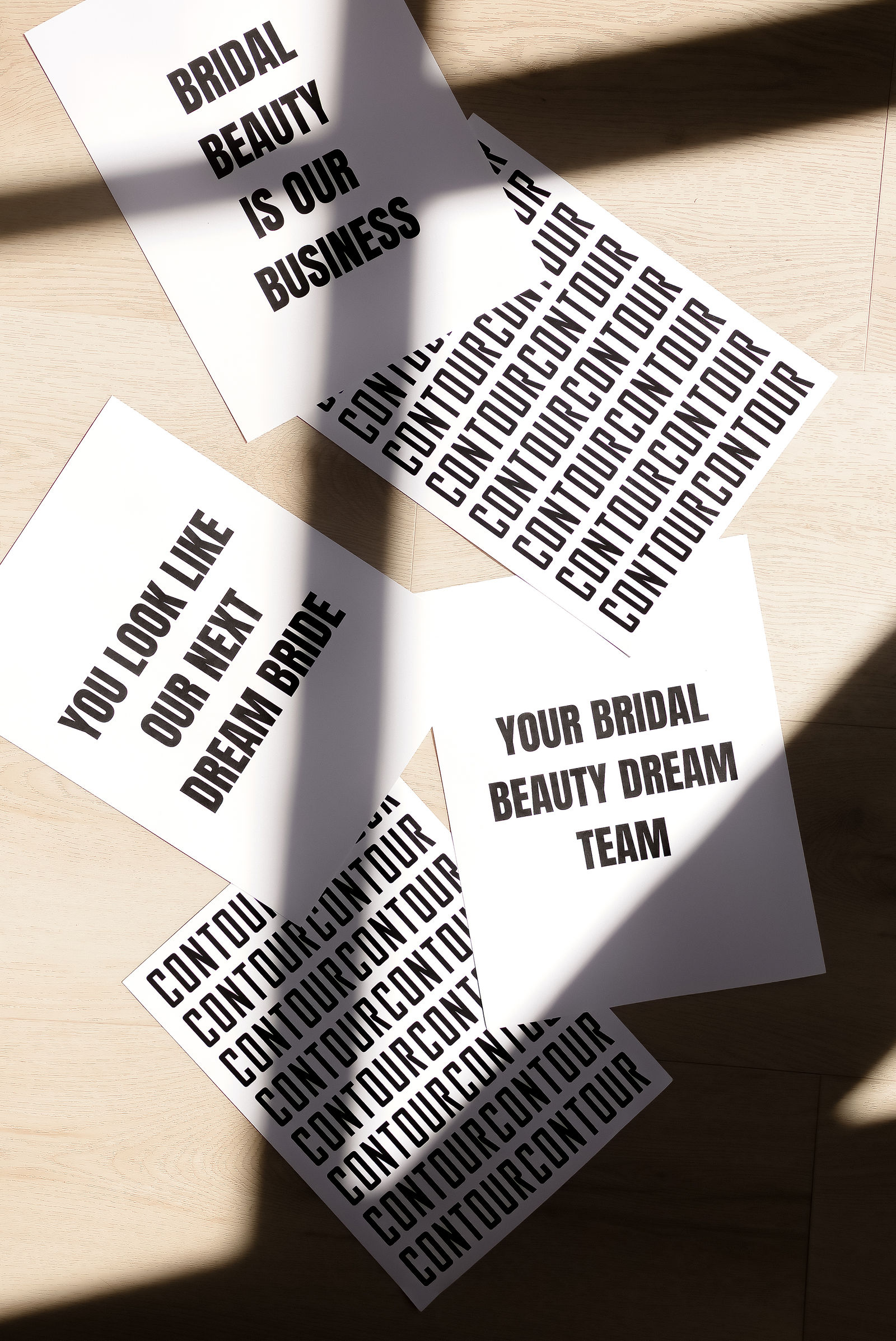 Contour Bridal branded message cards, including You Look Like Our Next Dream Bride, styled for social content by a Bay Area brand photographer