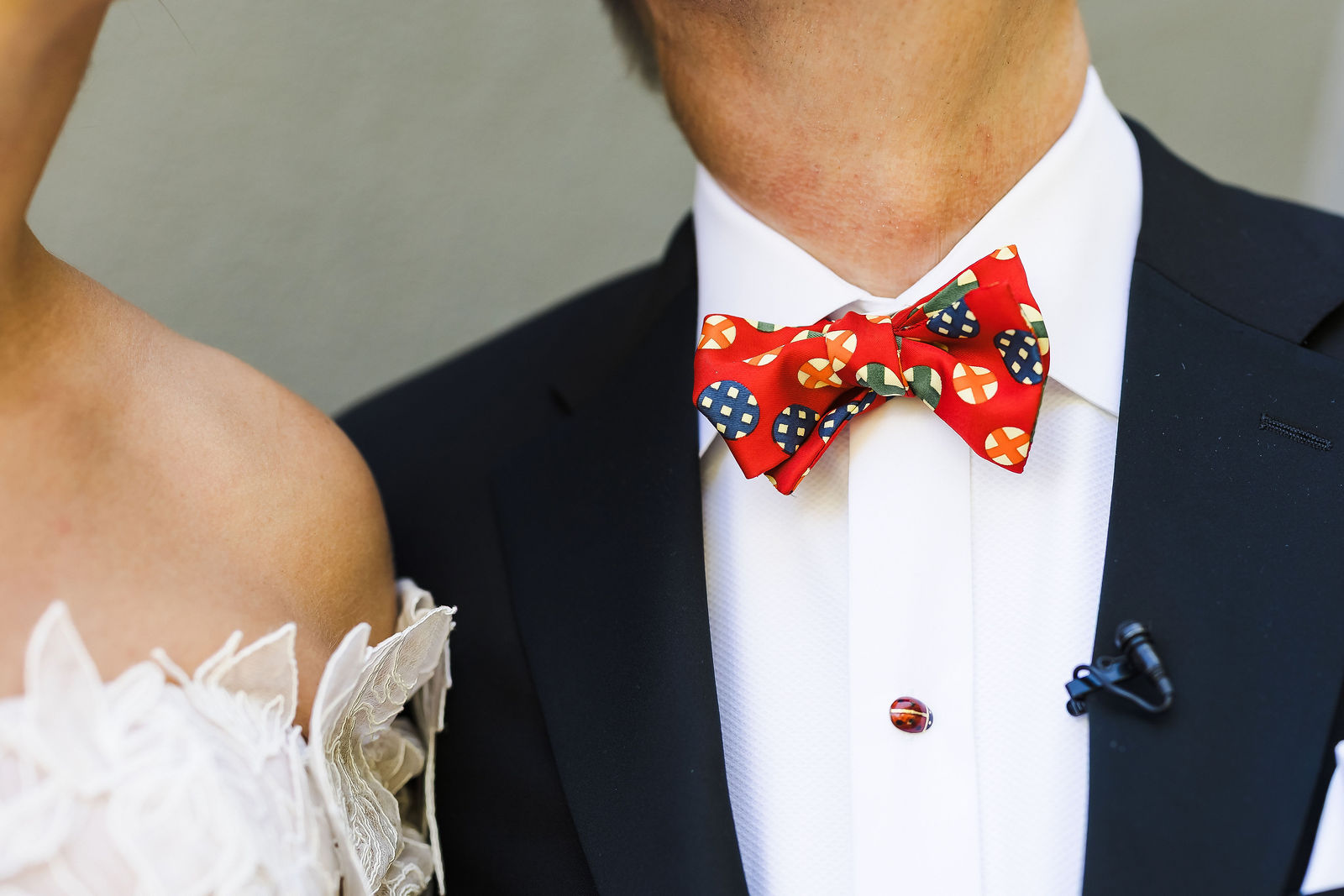 Groom's floral bow tie detail before a Barndiva wedding in Sonoma County