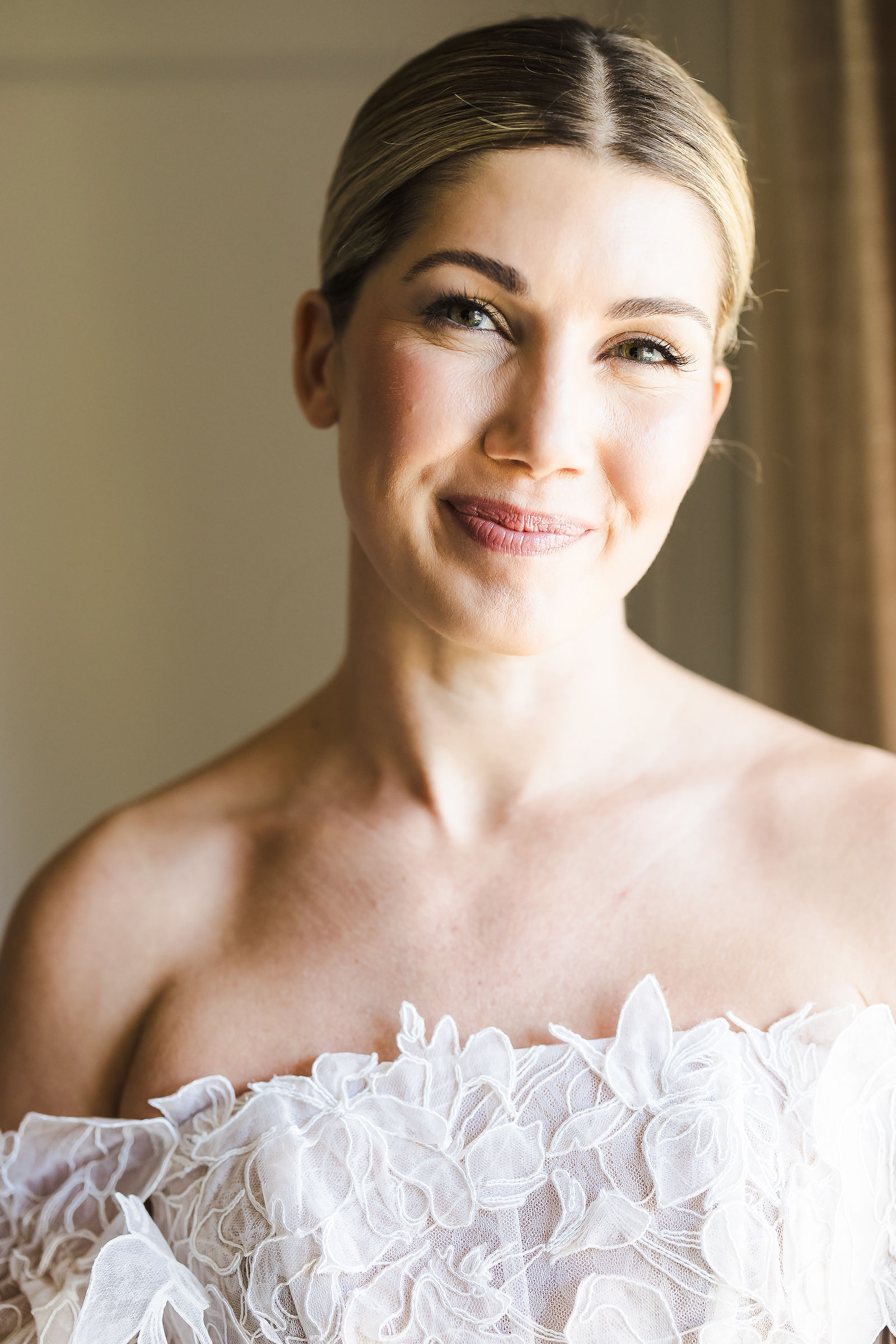 Natural bridal portrait in window light before a Healdsburg wedding in Sonoma County