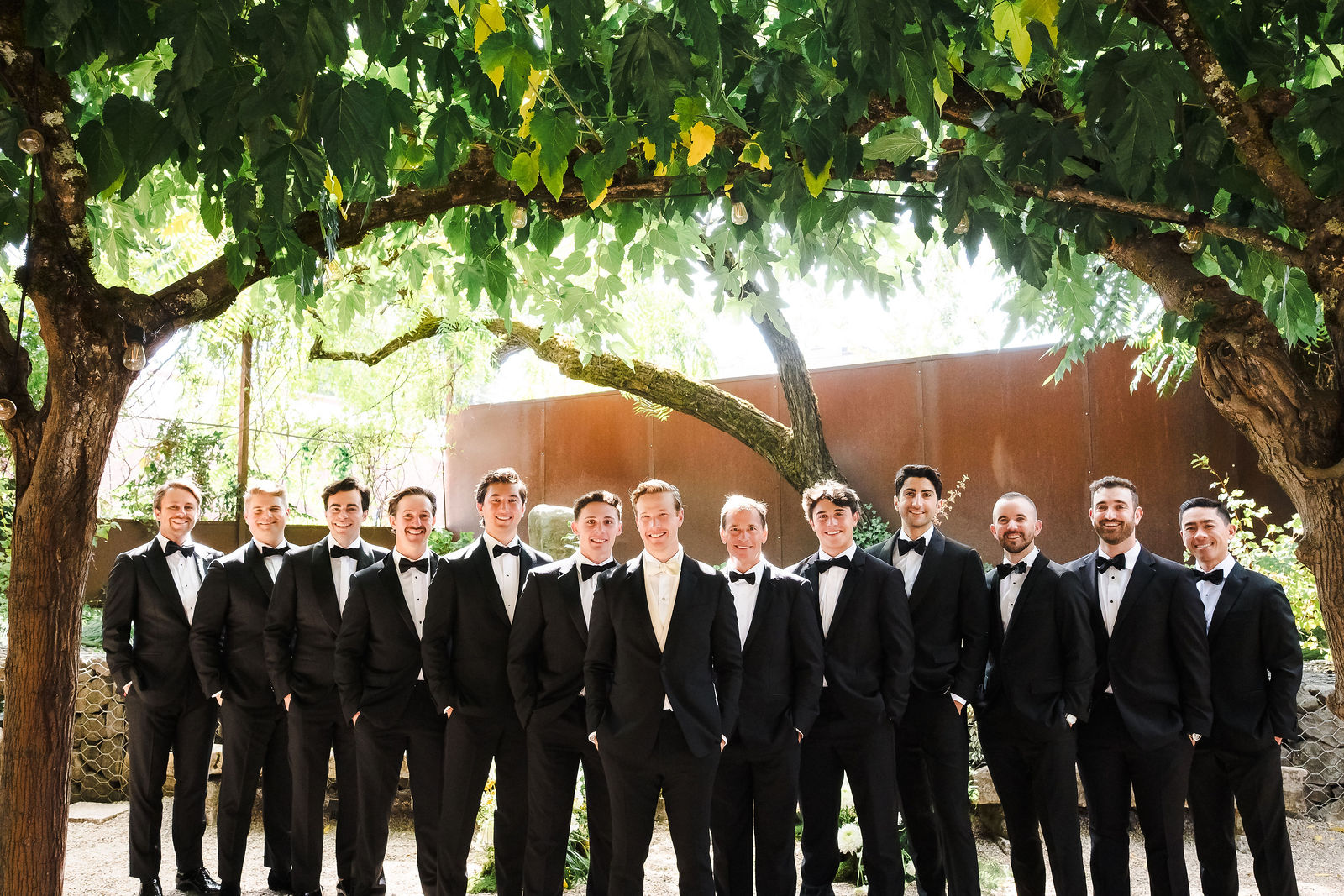 Groomsmen portrait in the garden at a Healdsburg wedding photographed by Kreate Photography