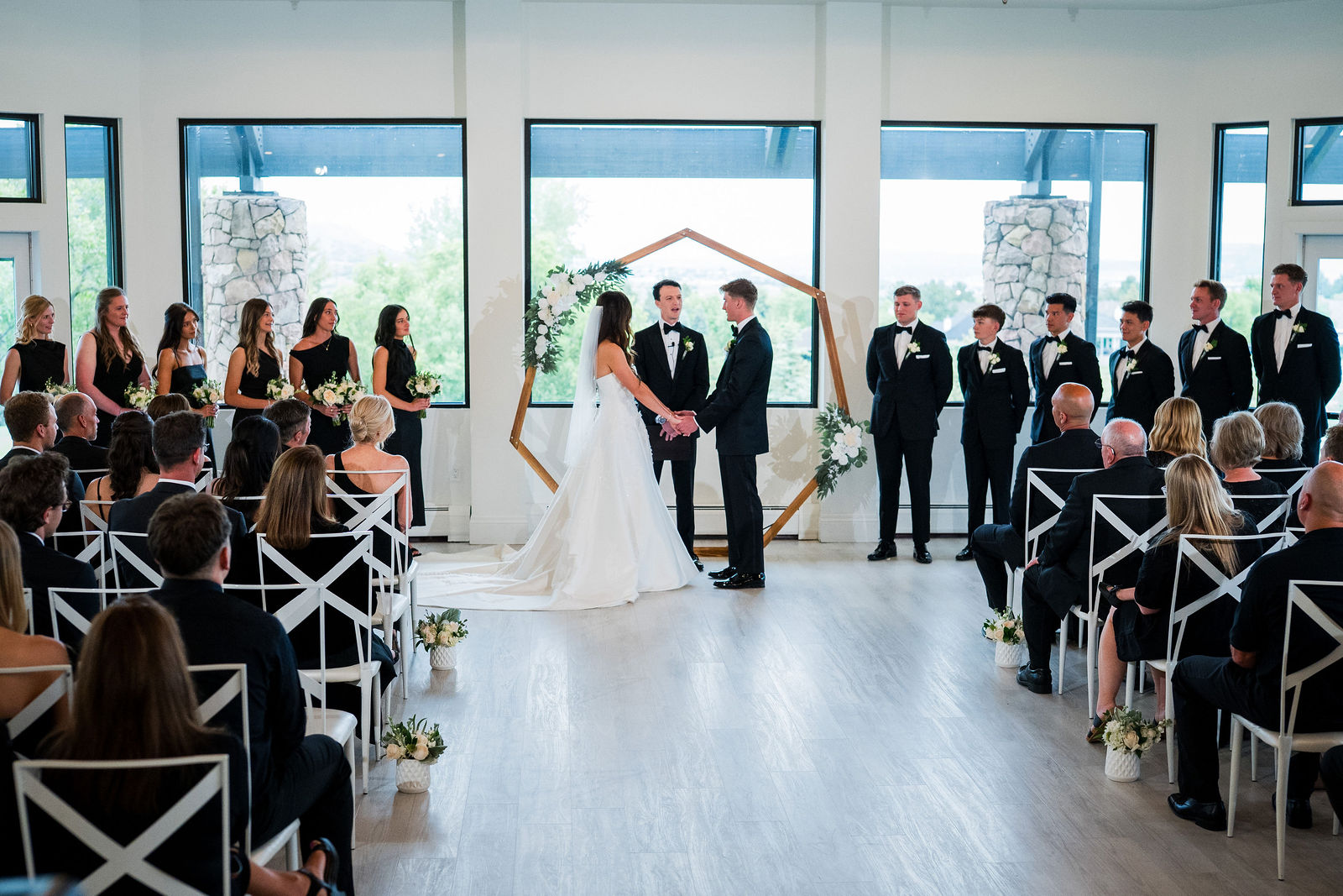 Black tie wedding ceremony at The Oaks at Plum Creek in Castle Rock Colorado