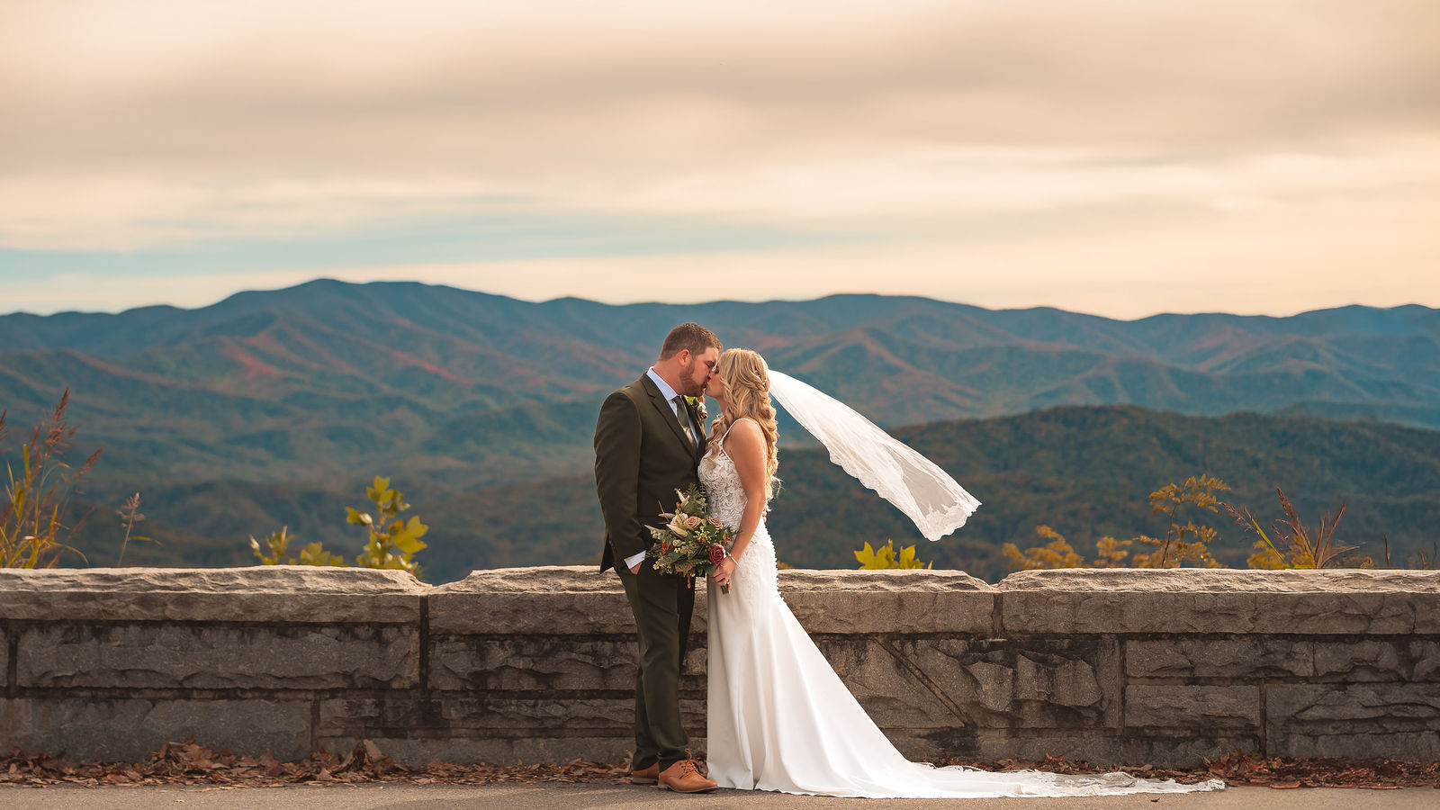 Wedding couple kissing