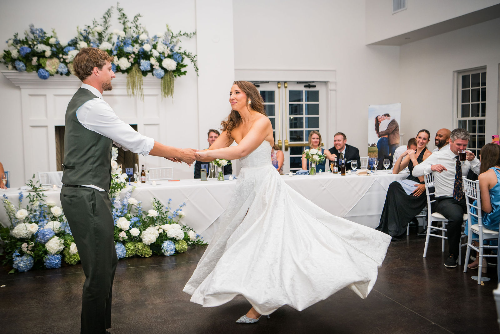 First dance with the wedding dress spinning at the Manor House