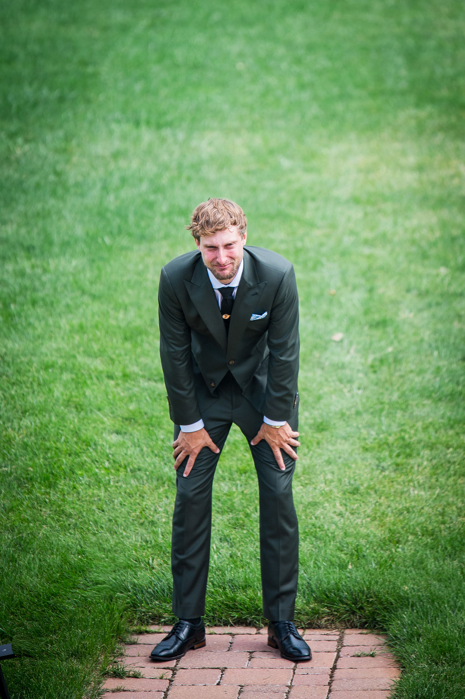 Groom’s reaction turning around to see his bride for the first time in Littleton Colorado