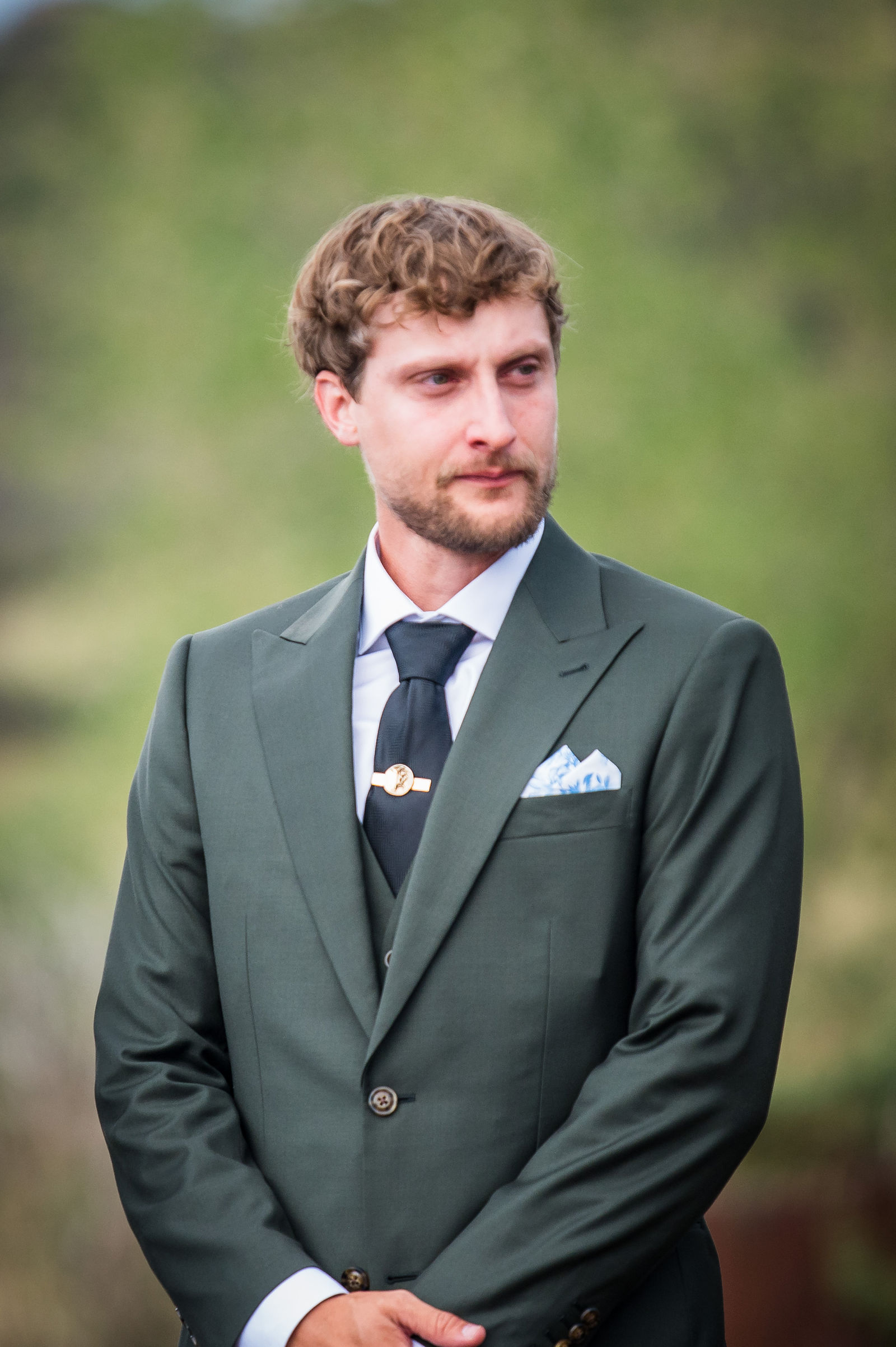 Groom seeing his bride come down the aisle in Littleton Colorado