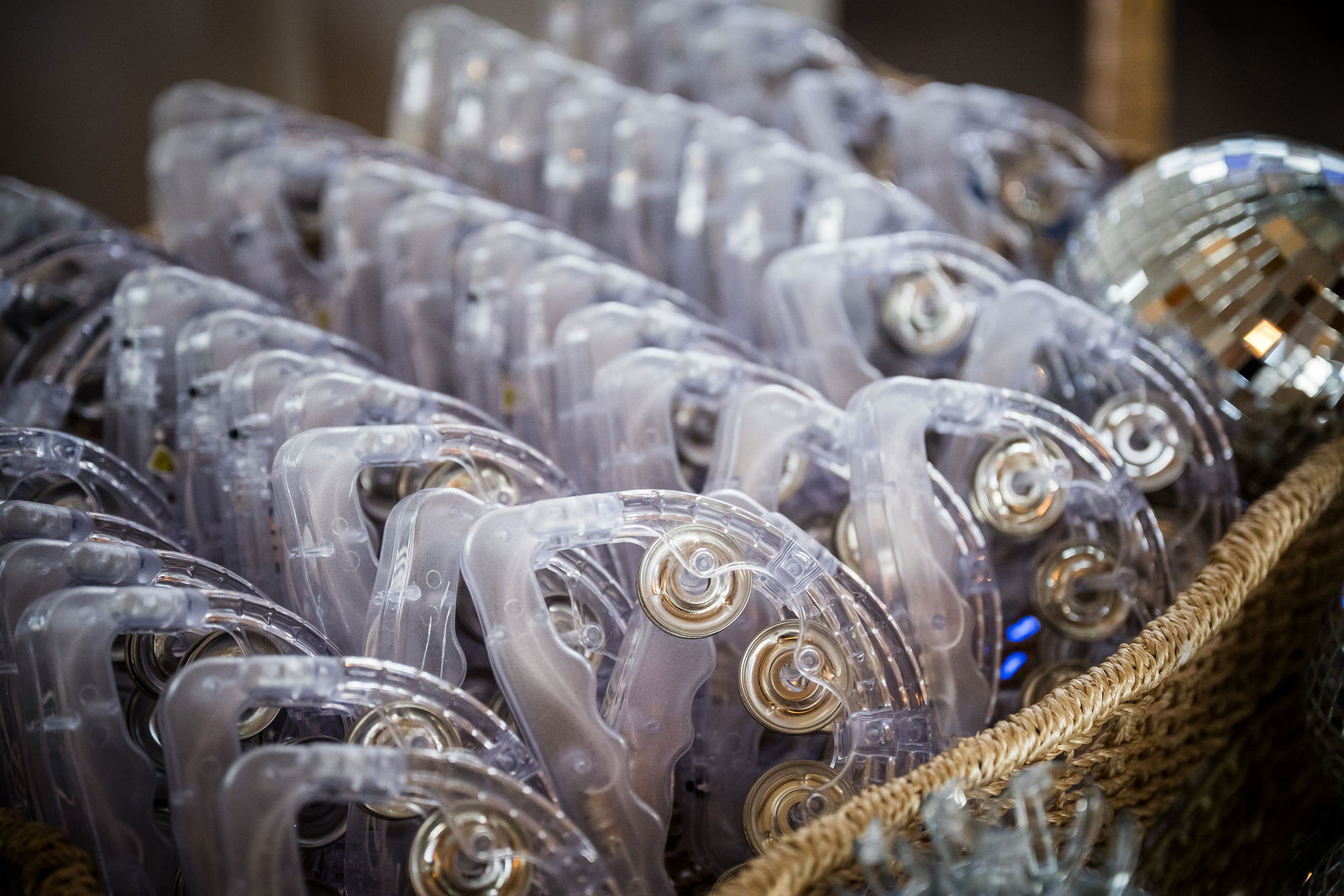 Wedding favors displayed in a gold frame at a Colorado reception