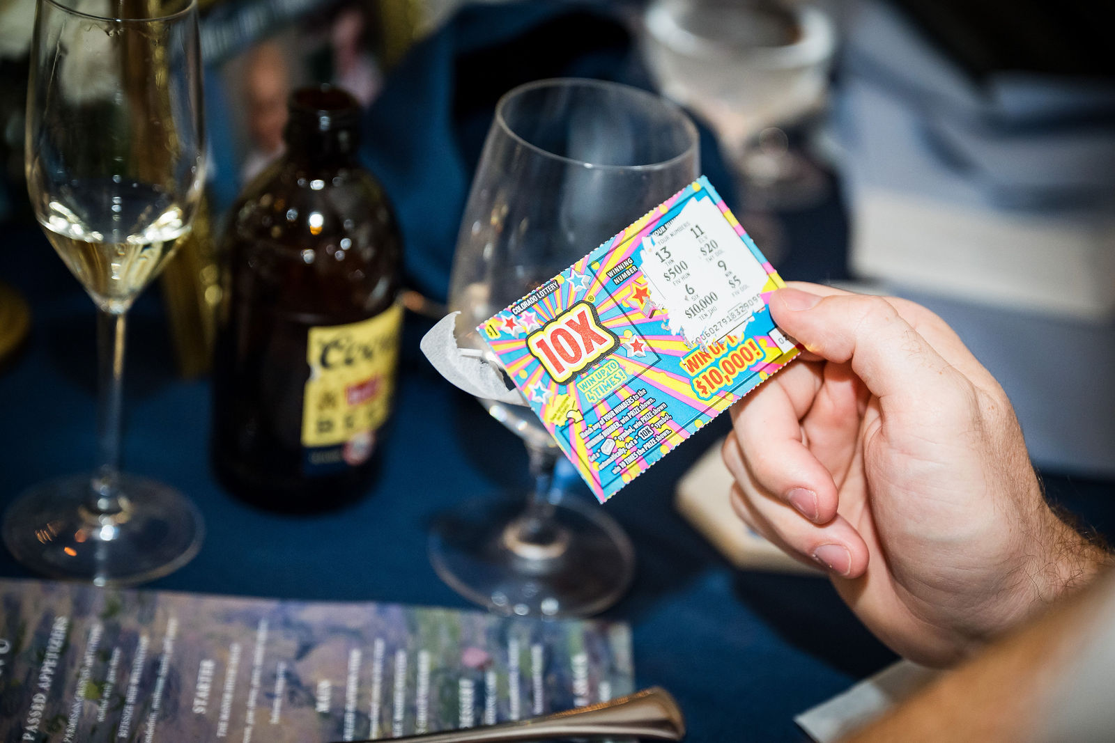Scratch off lottery ticket wedding favor at a Colorado reception