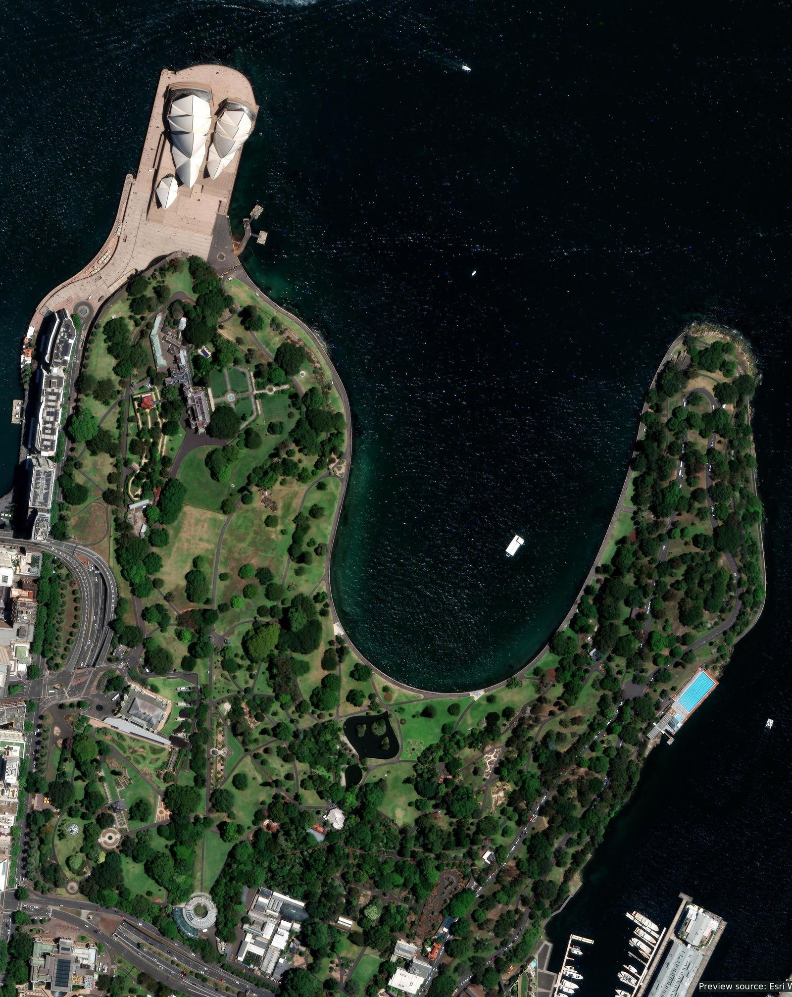 Satellite map showing wedding ceremony locations, popular photo locations and reception venues in the Royal Botanic Garden Sydney.
