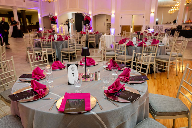 Gala event venue with decorated tables