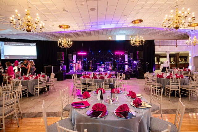 Wide shot of the gala stage setup