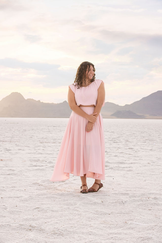 Savannah and Ella photographed together during a destination senior session at the Bonneville Salt Flats