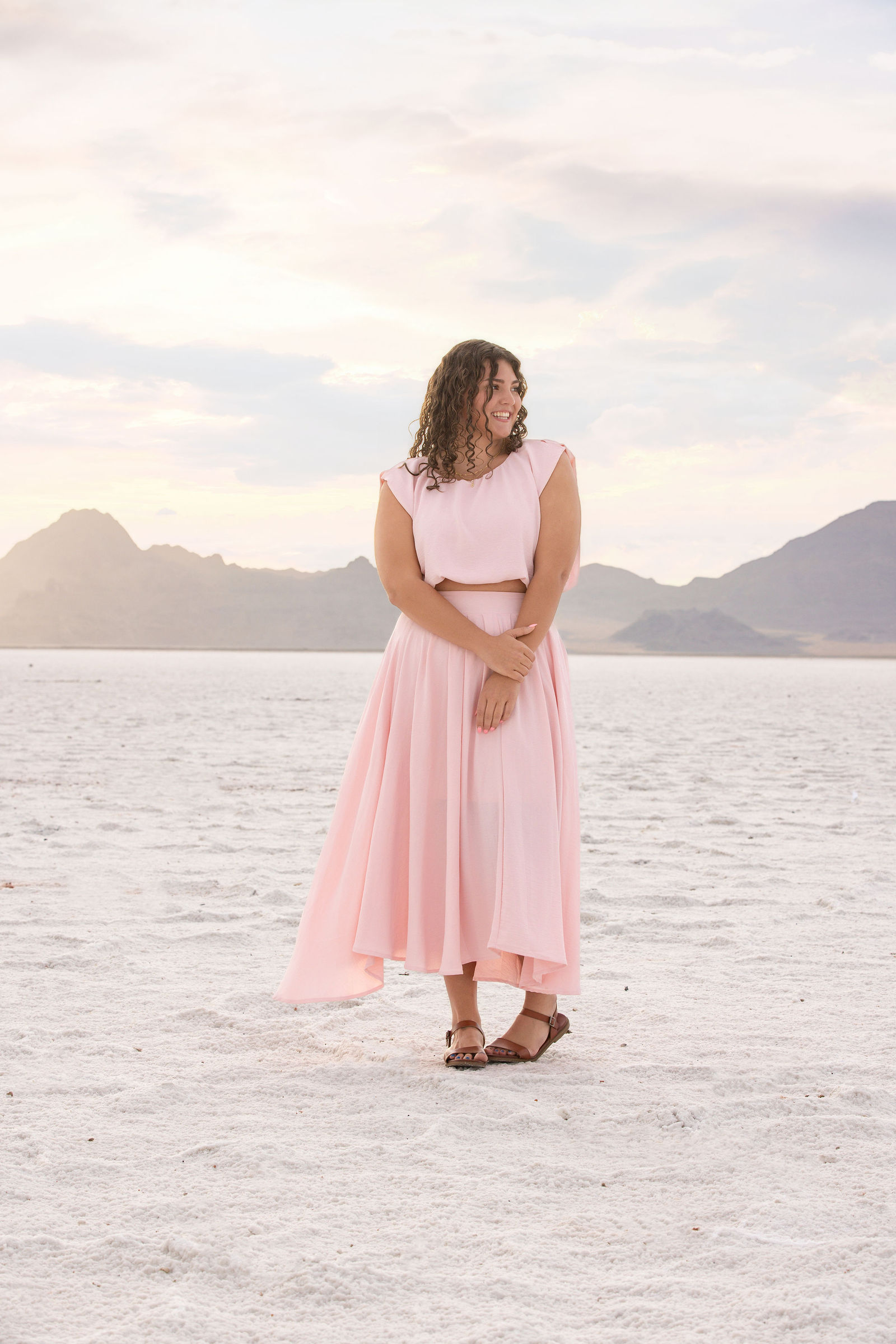 Savannah and Ella photographed together during a destination senior session at the Bonneville Salt Flats