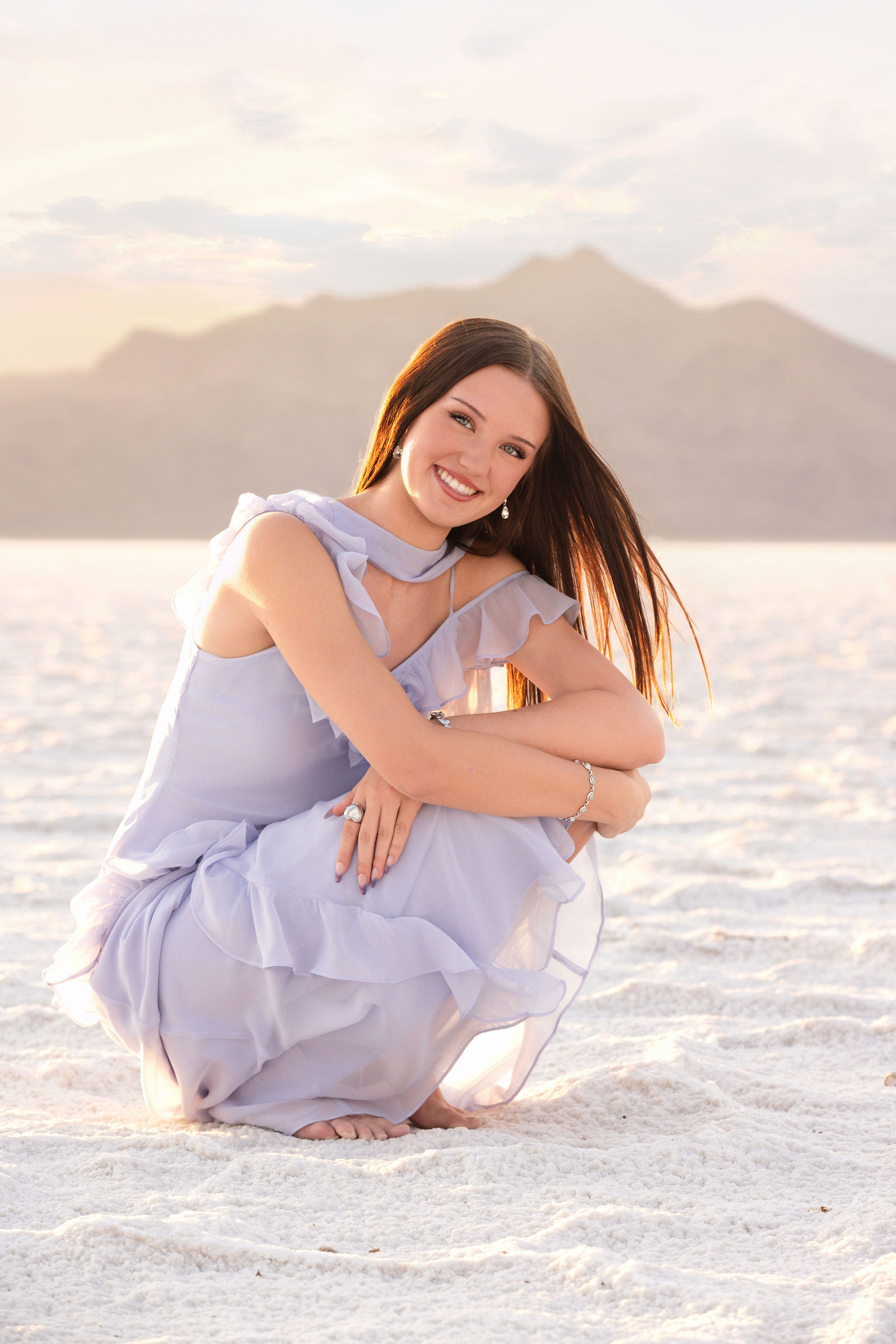 Sunset Bonneville Salt Flats senior photo in western Utah