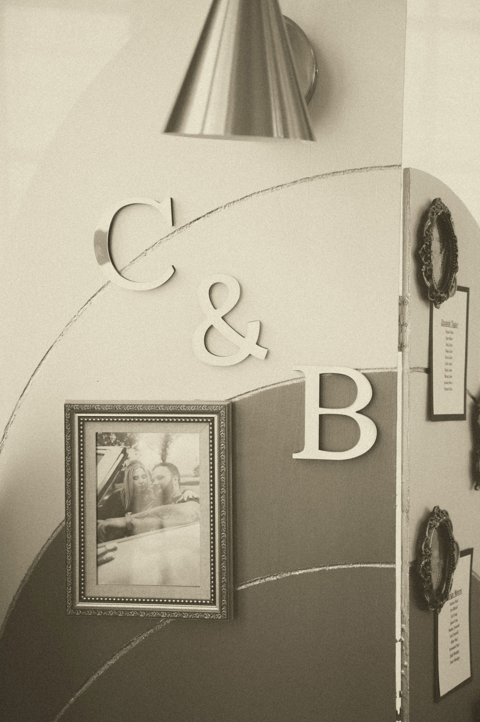 Monogram sign and framed photo in the Manor House reception room