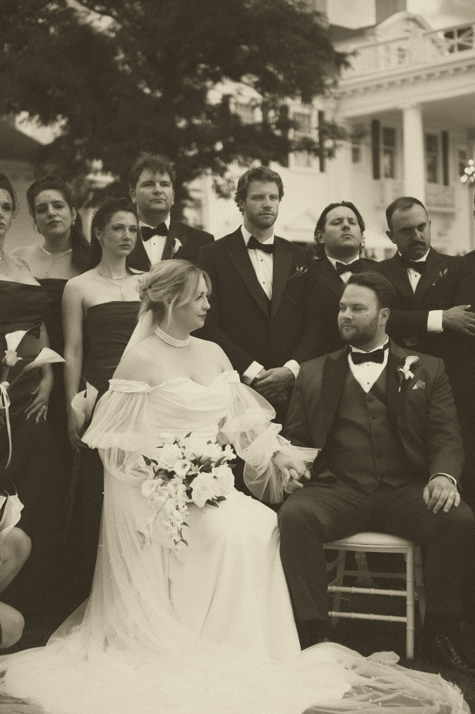Wedding party celebrating with champagne after the ceremony