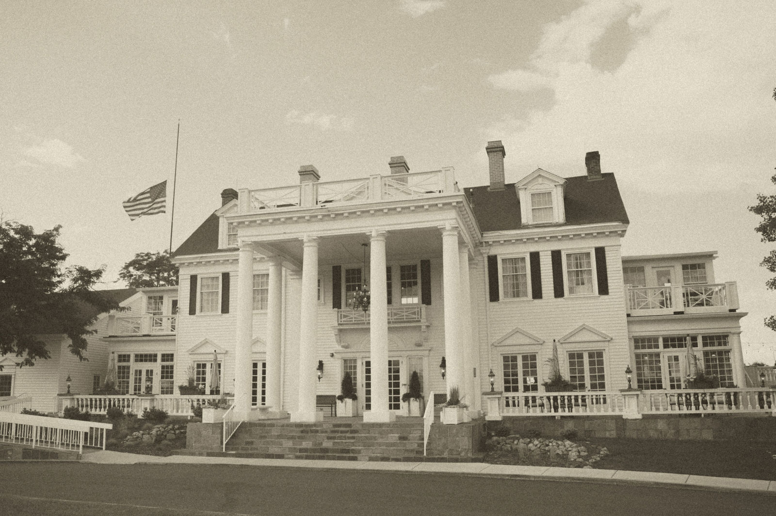 The Manor House in Littleton Colorado photographed in warm sepia for an old Hollywood wedding