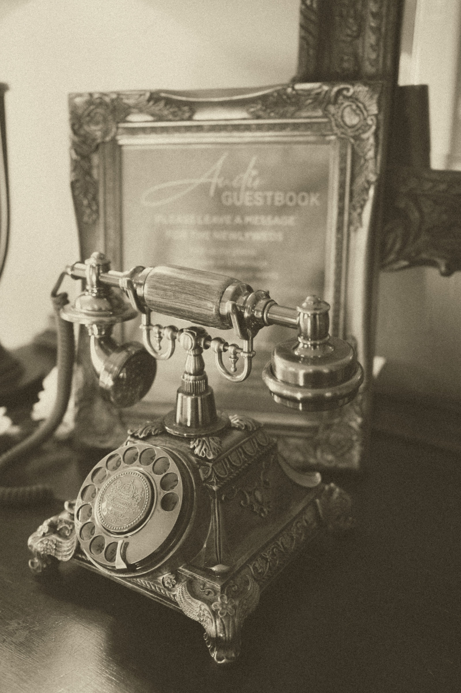 Vintage rotary telephone guest book at a 1920s inspired wedding