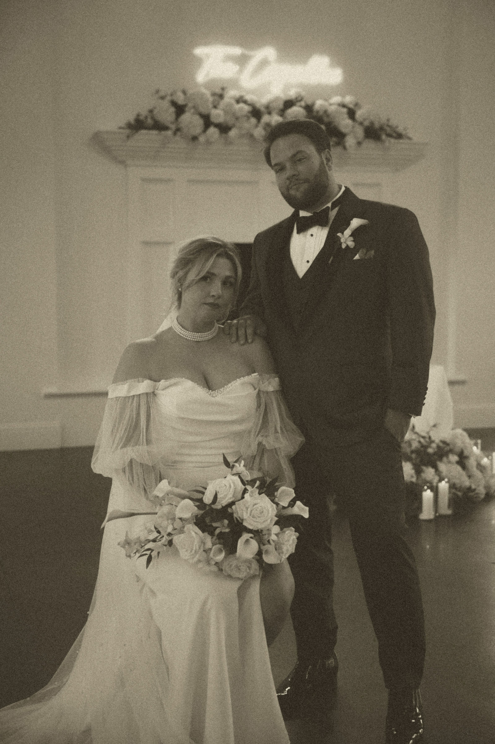 Classic bridal portrait with soft light and deep shadows in sepia