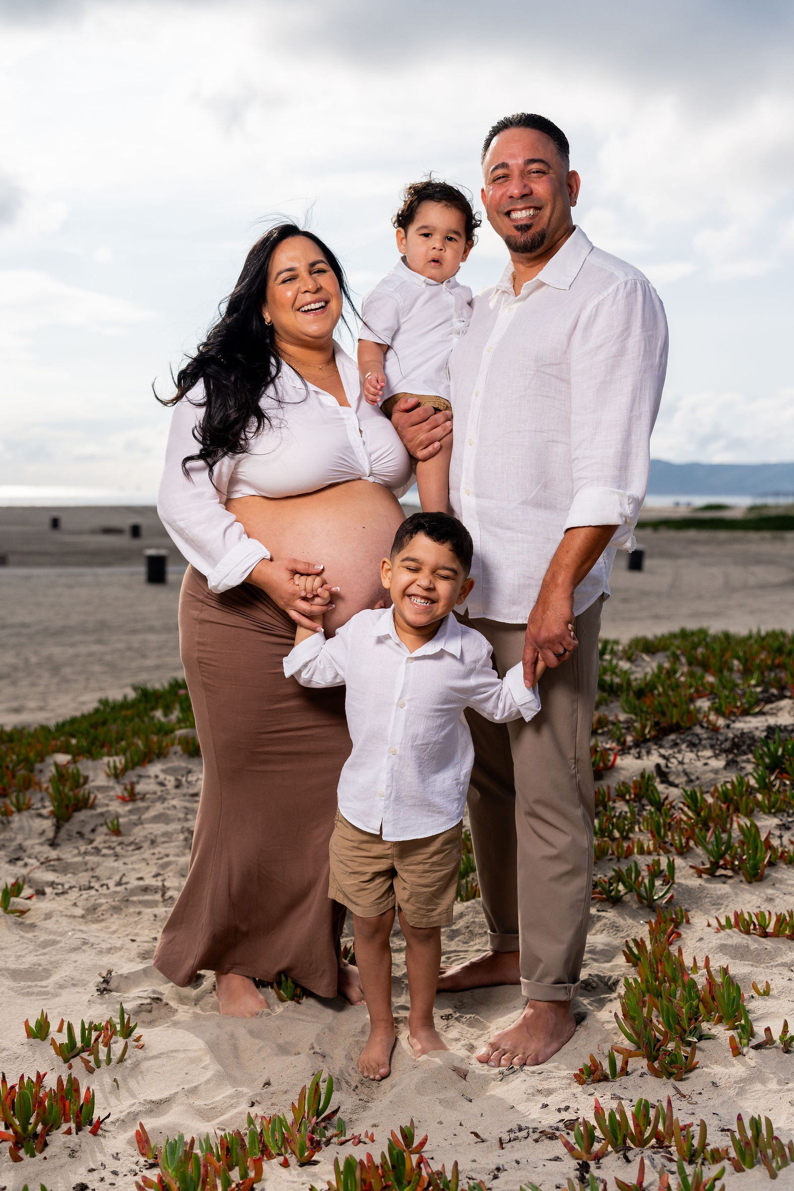 Whole family together at a San Diego milestone celebration, candid and unposed