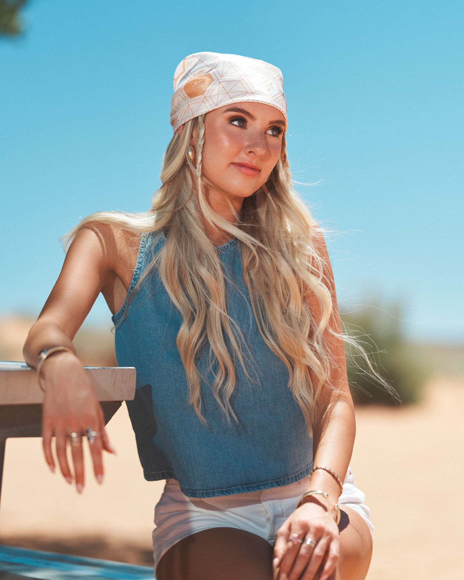 Magazine inspired beach portrait photographed with direct outdoor flash