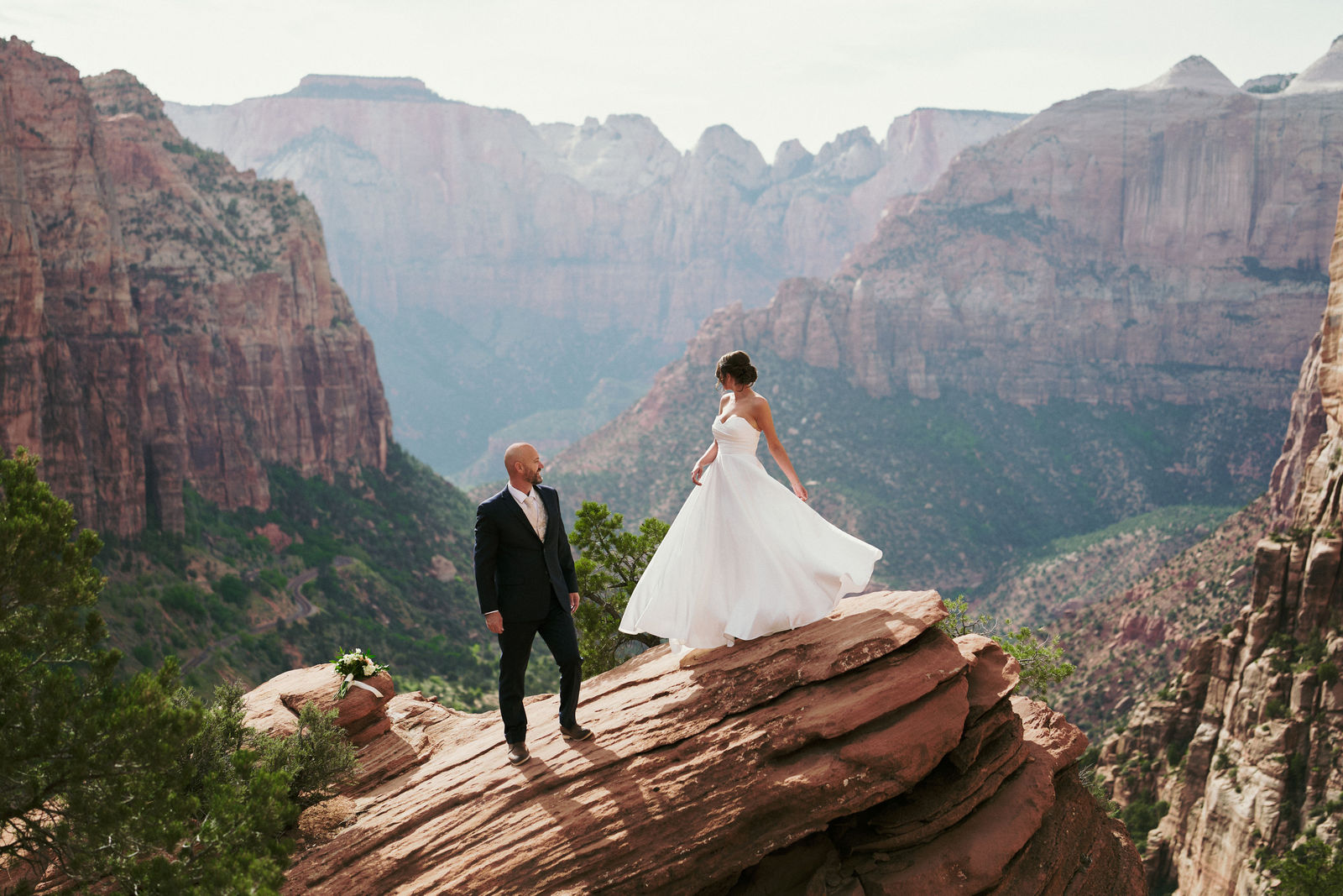 Couple photographed by DM Media overlooking Zion in Southern Utah