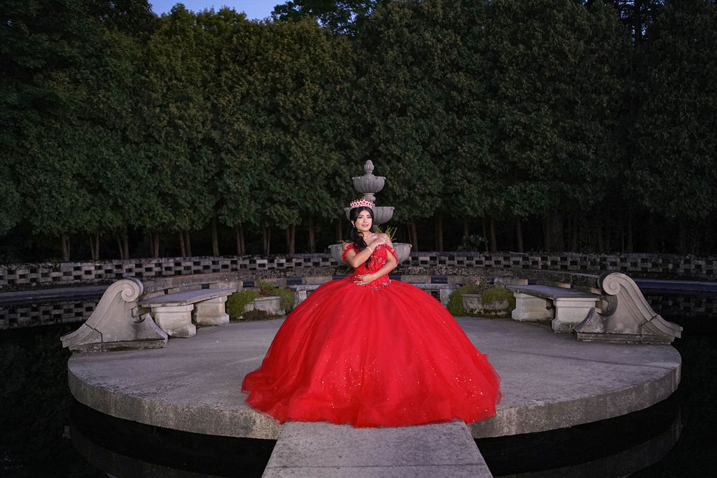 Quinceañera silhouette during golden hour