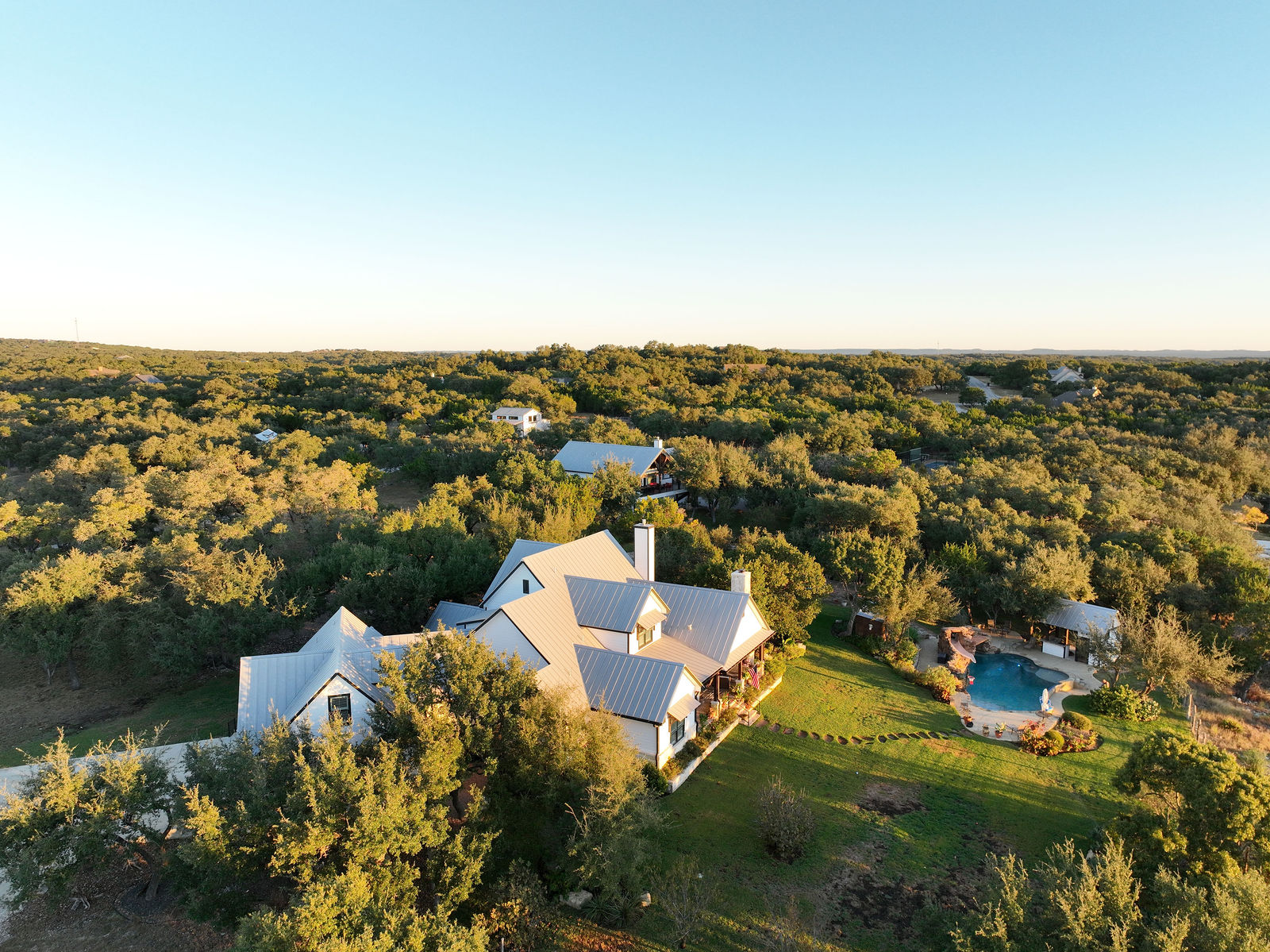 Boerne Texas Hill Country home Acreage arial drone view at 292 Fossil Ridge