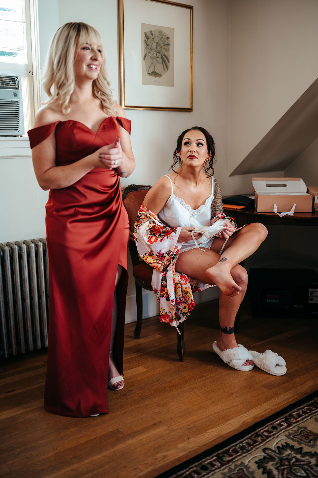 Samantha with her bridesmaid in the bridal suite