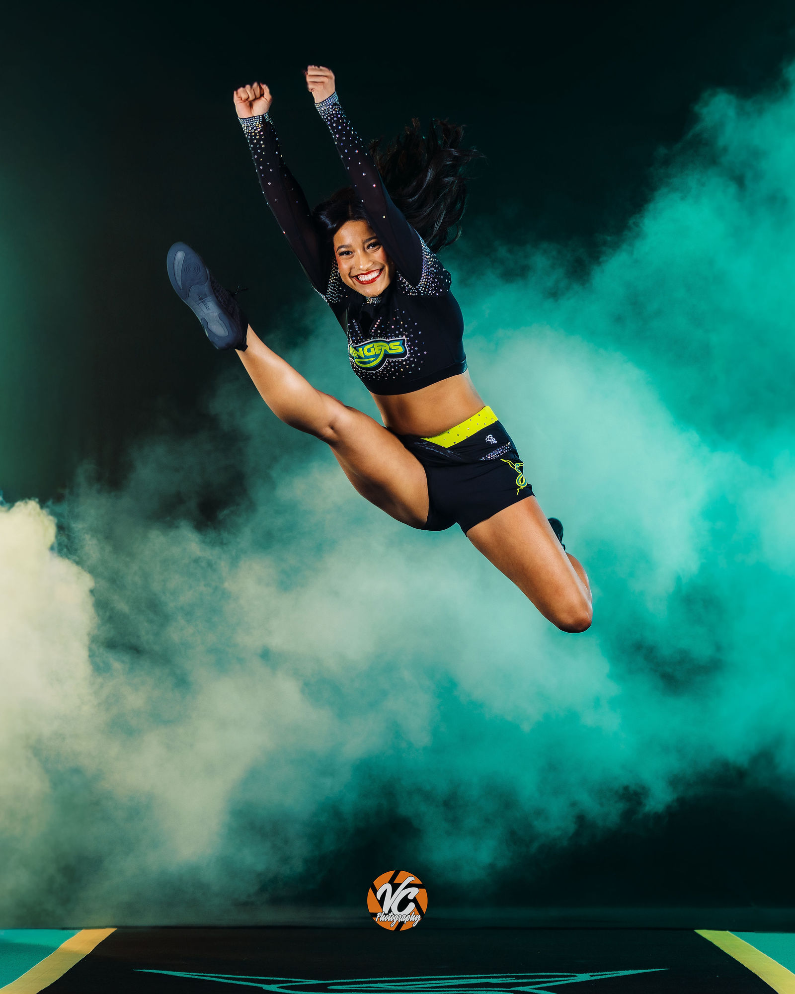 Cheer media day team portrait in San Marcos Texas for Central Texas sports photography