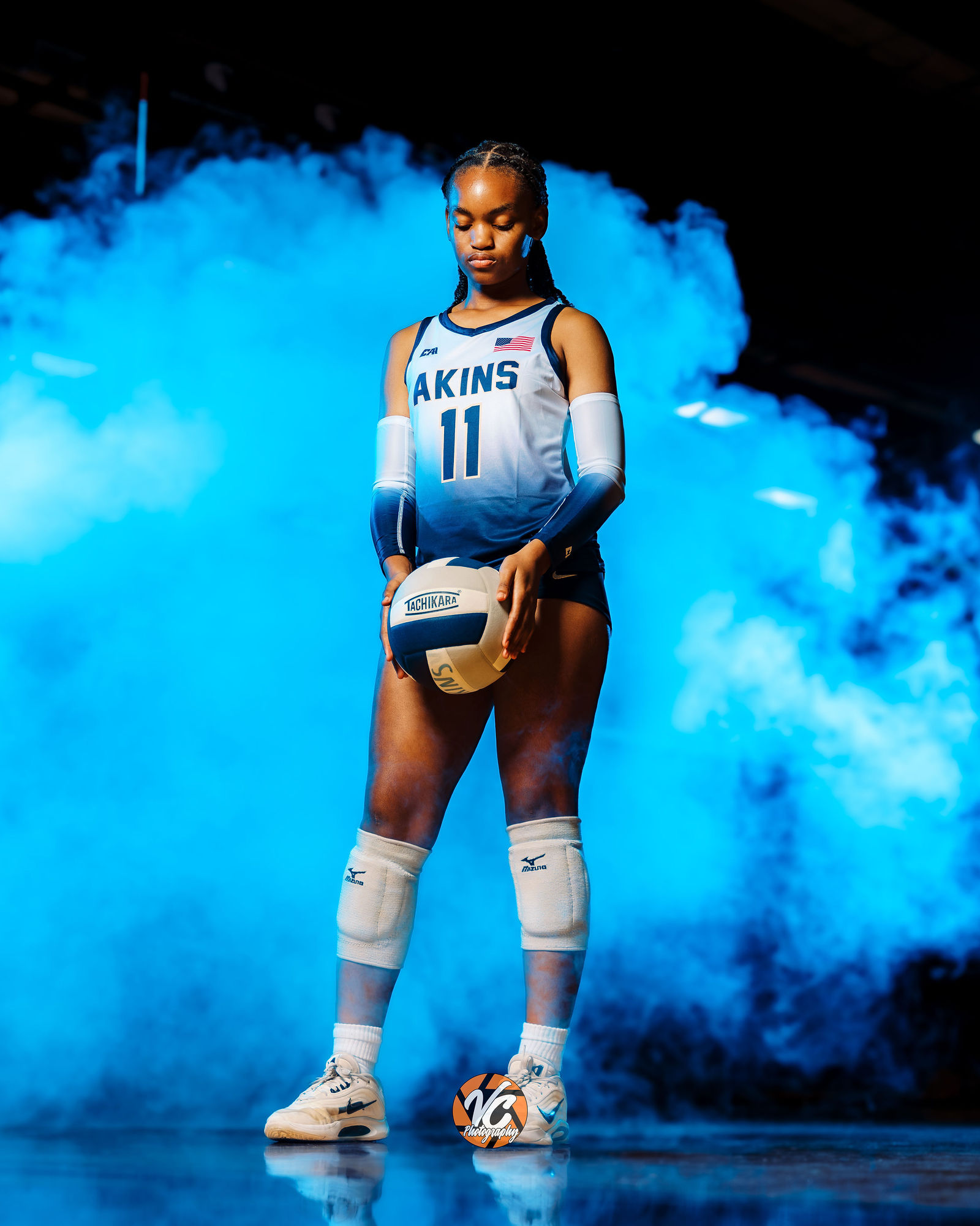 Akins volleyball athlete portrait created by an Austin sports photographer during senior media day