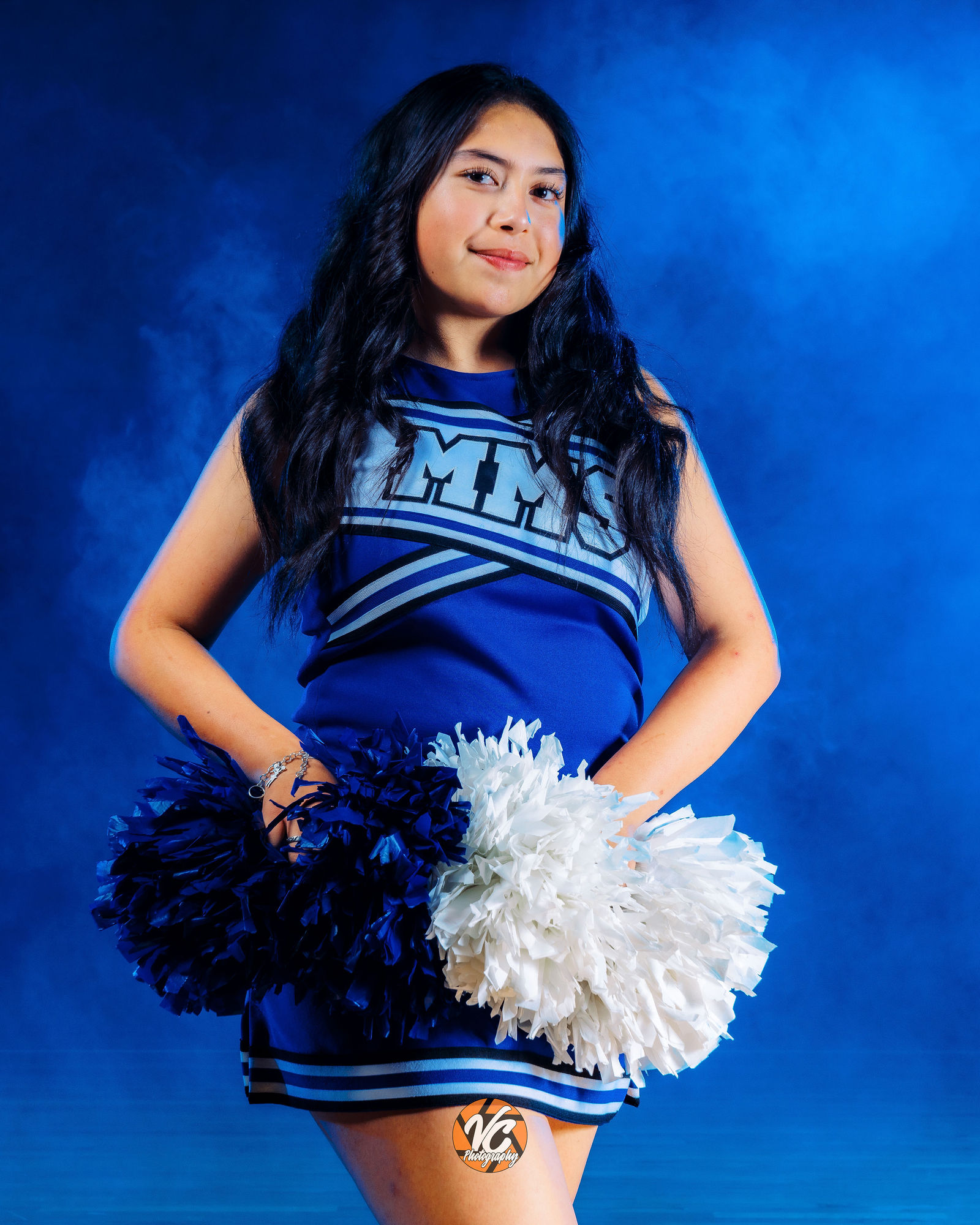 McCormick Middle School cheerleader cinematic athlete portrait during Buda media day