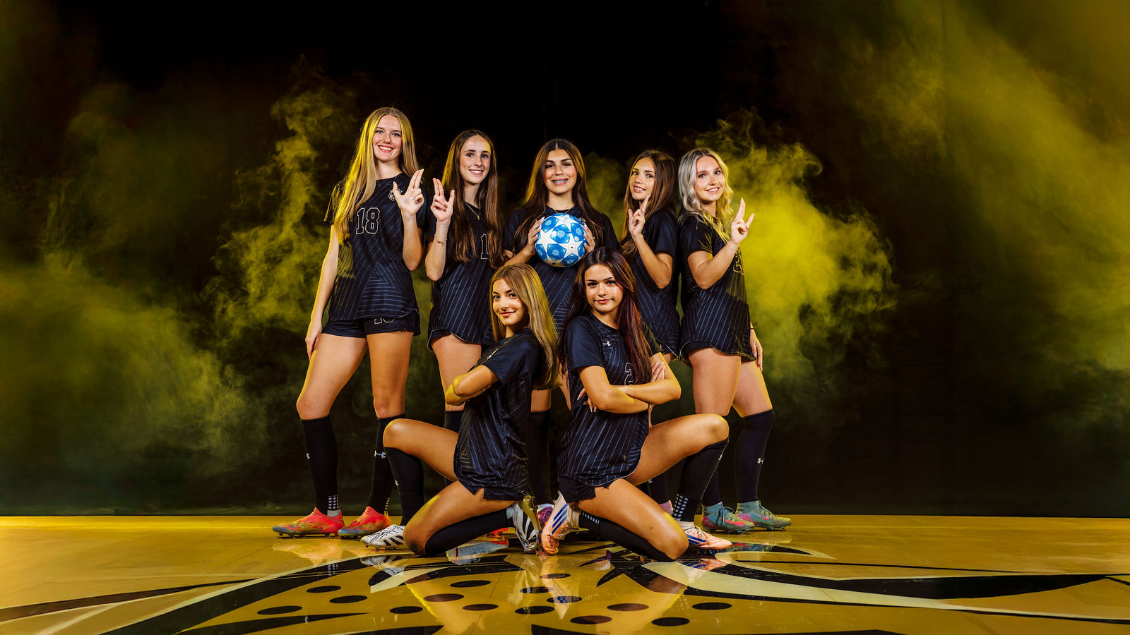 Johnson womens soccer seniors photographed during a VC Photography media day