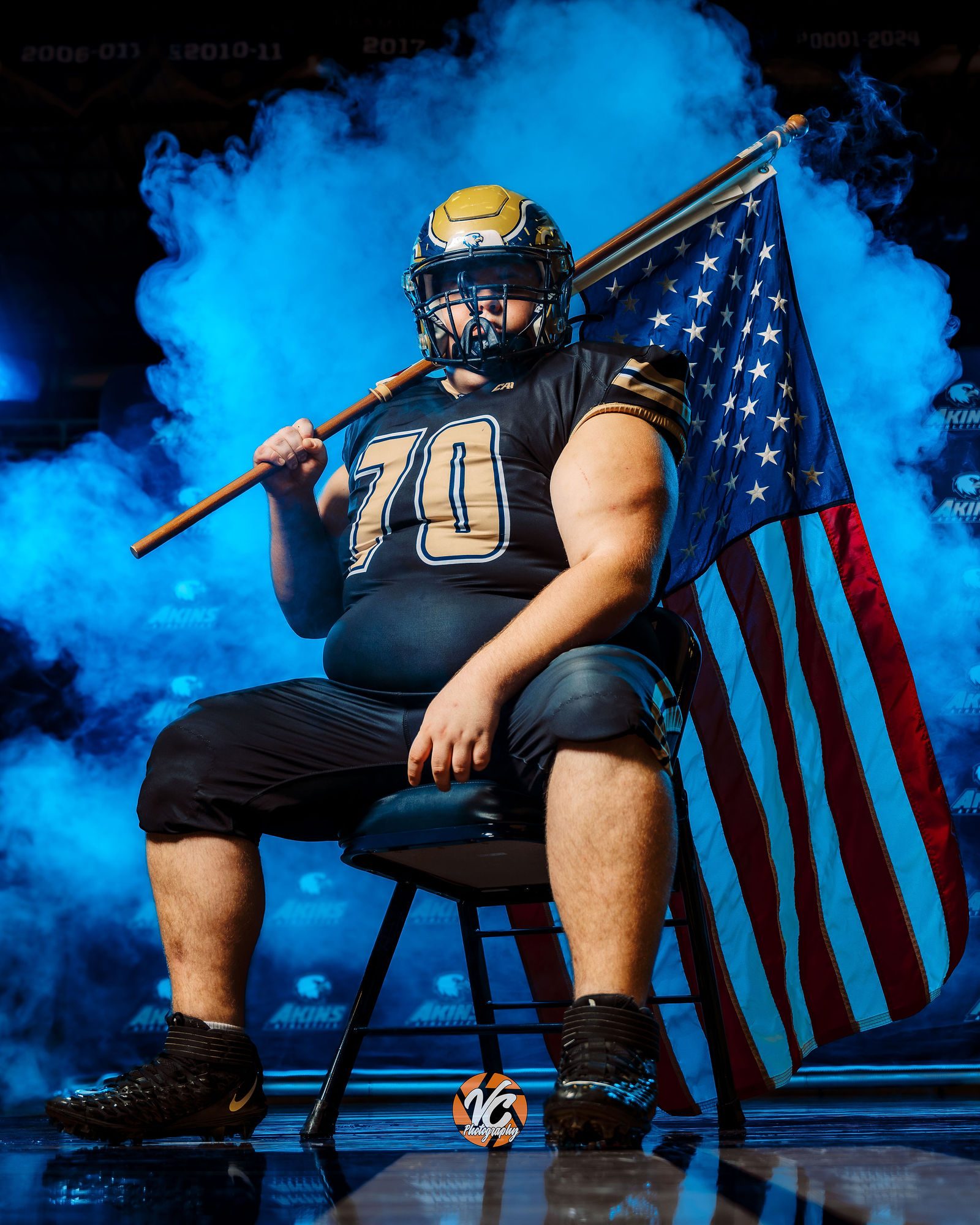 Akins Eagles varsity football athlete photographed during the second portion of the Austin media day