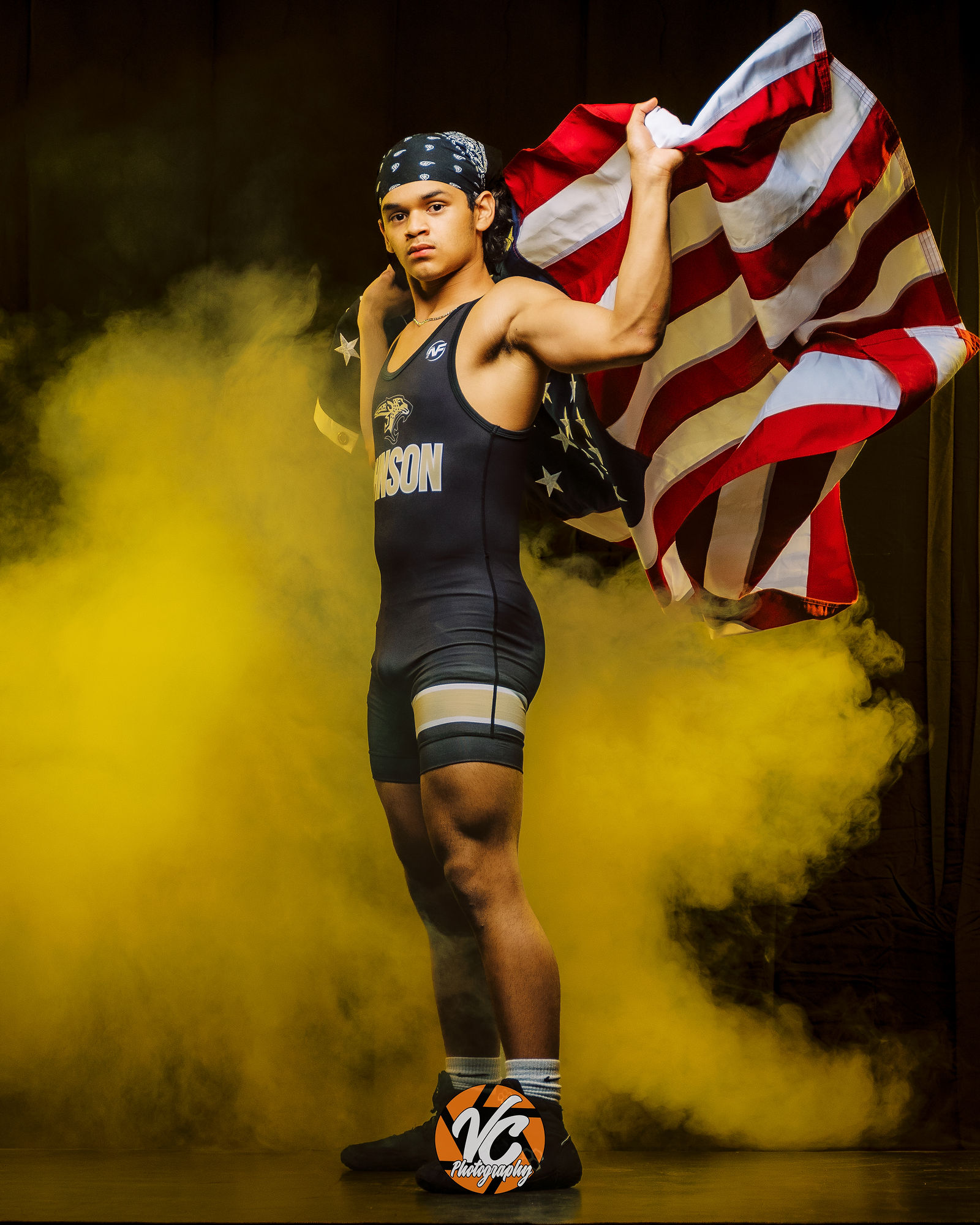 Johnson Jaguars wrestler in a dramatic Central Texas sports photography portrait